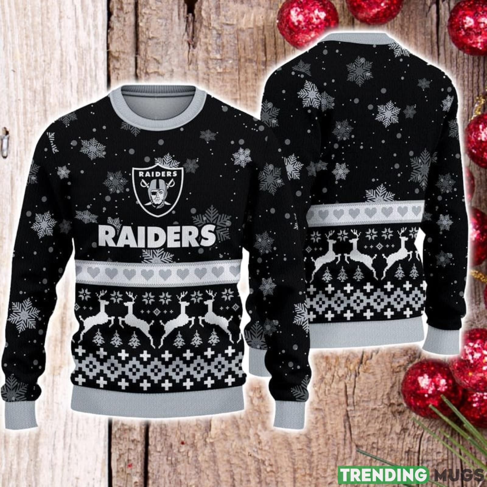 For Fans Las Vegas Raiders Xmax Gift Snow Reindeer Pattern Ugly Christmas Sweater Product Photo 1 For Fans Las Vegas Raiders Xmax Gift Snow Reindeer Pattern Ugly Christmas Sweater Product Photo 1