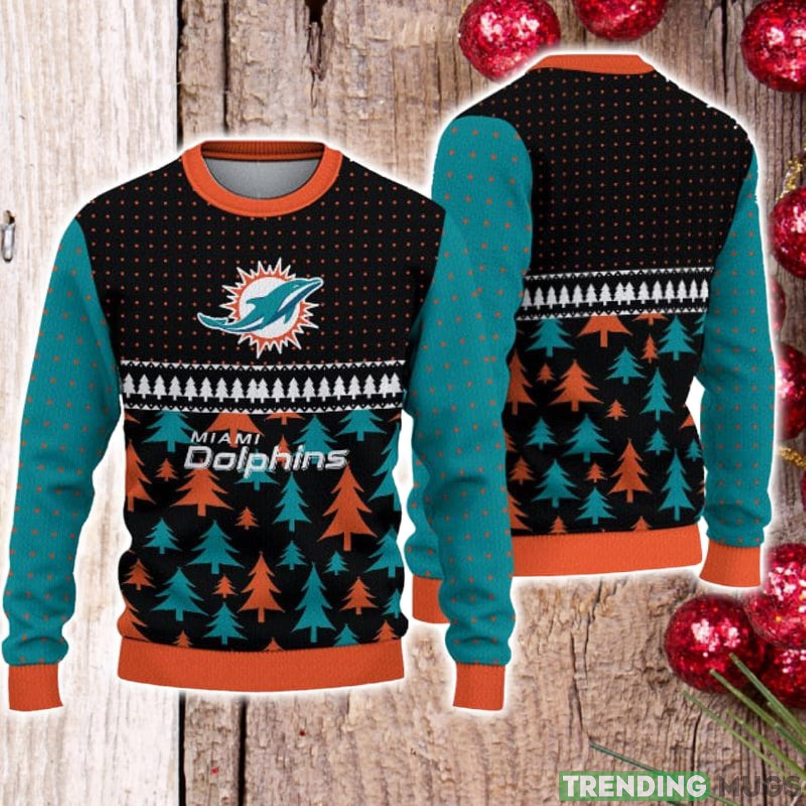 For Fans Miami Dolphins Christmas Tree Pattern Ugly Christmas Sweater Christmas Gift Product Photo 1 For Fans Miami Dolphins Christmas Tree Pattern Ugly Christmas Sweater Christmas Gift Product Photo 1