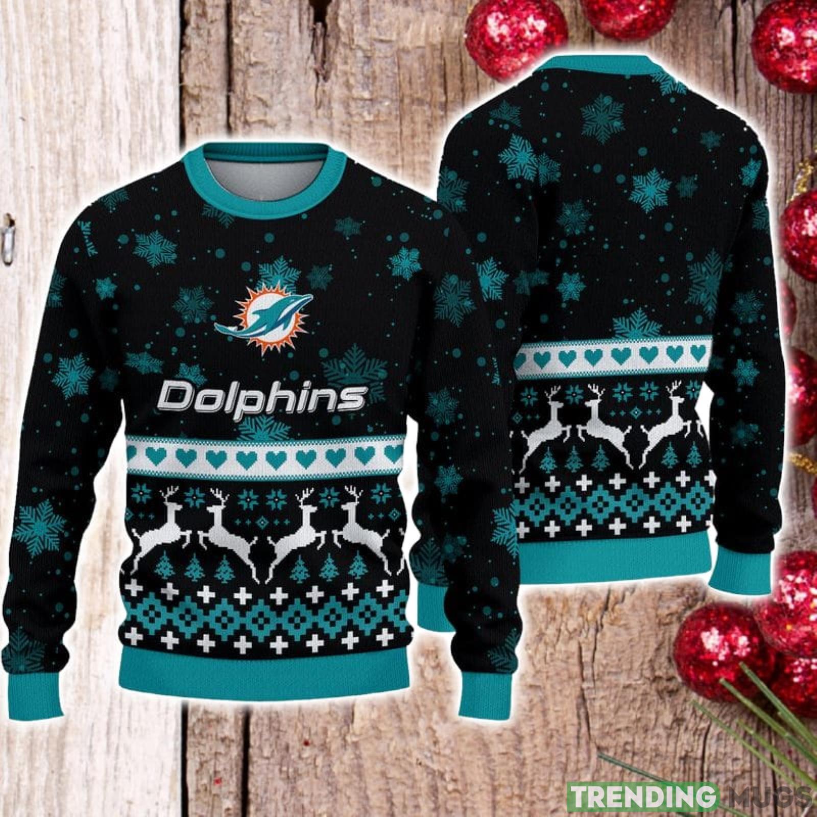 For Fans Miami Dolphins Xmax Gift Snow Reindeer Pattern Ugly Christmas Sweater Product Photo 1 For Fans Miami Dolphins Xmax Gift Snow Reindeer Pattern Ugly Christmas Sweater Product Photo 1