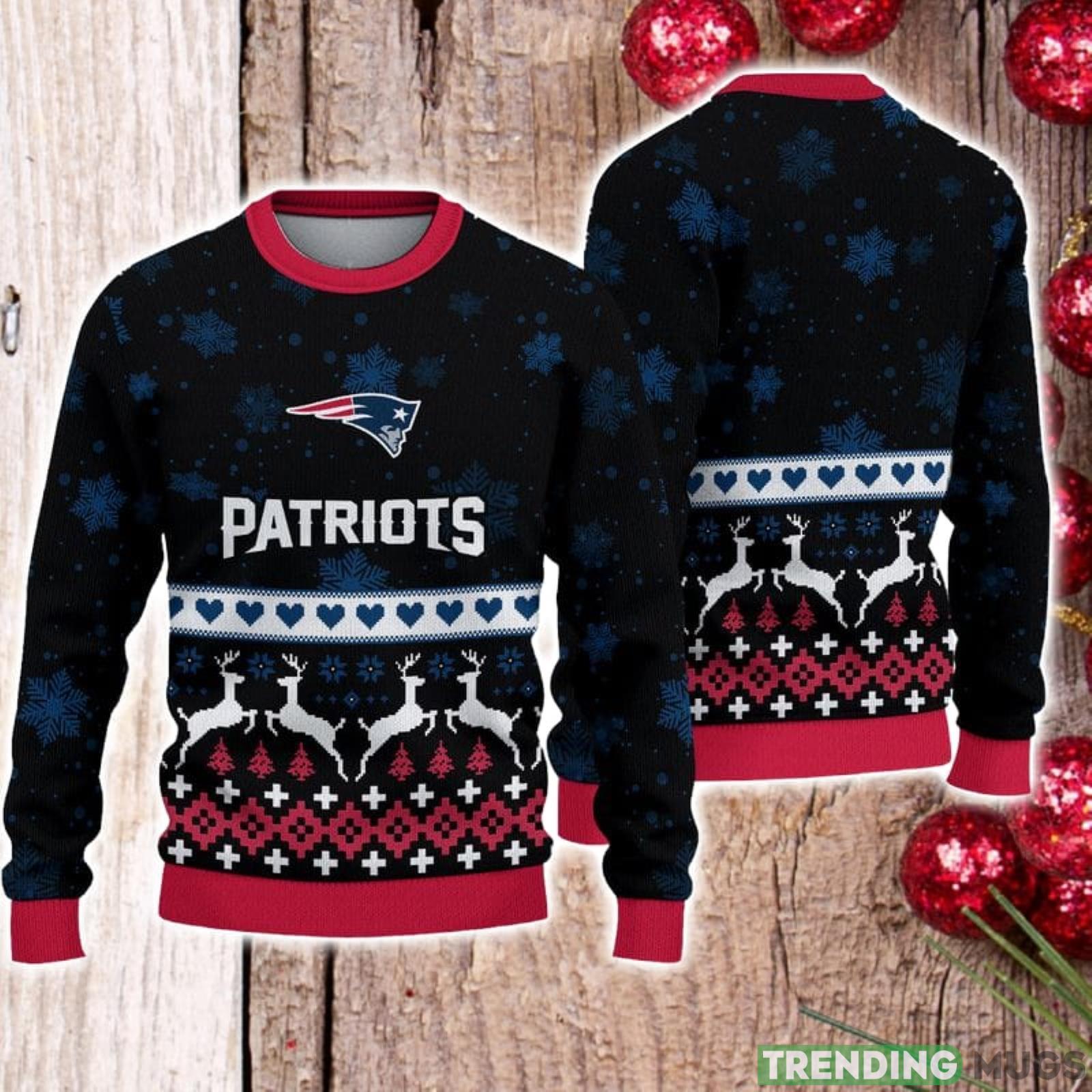 For Fans New England Patriots Xmax Gift Snow Reindeer Pattern Ugly Christmas Sweater Product Photo 1 For Fans New England Patriots Xmax Gift Snow Reindeer Pattern Ugly Christmas Sweater Product Photo 1