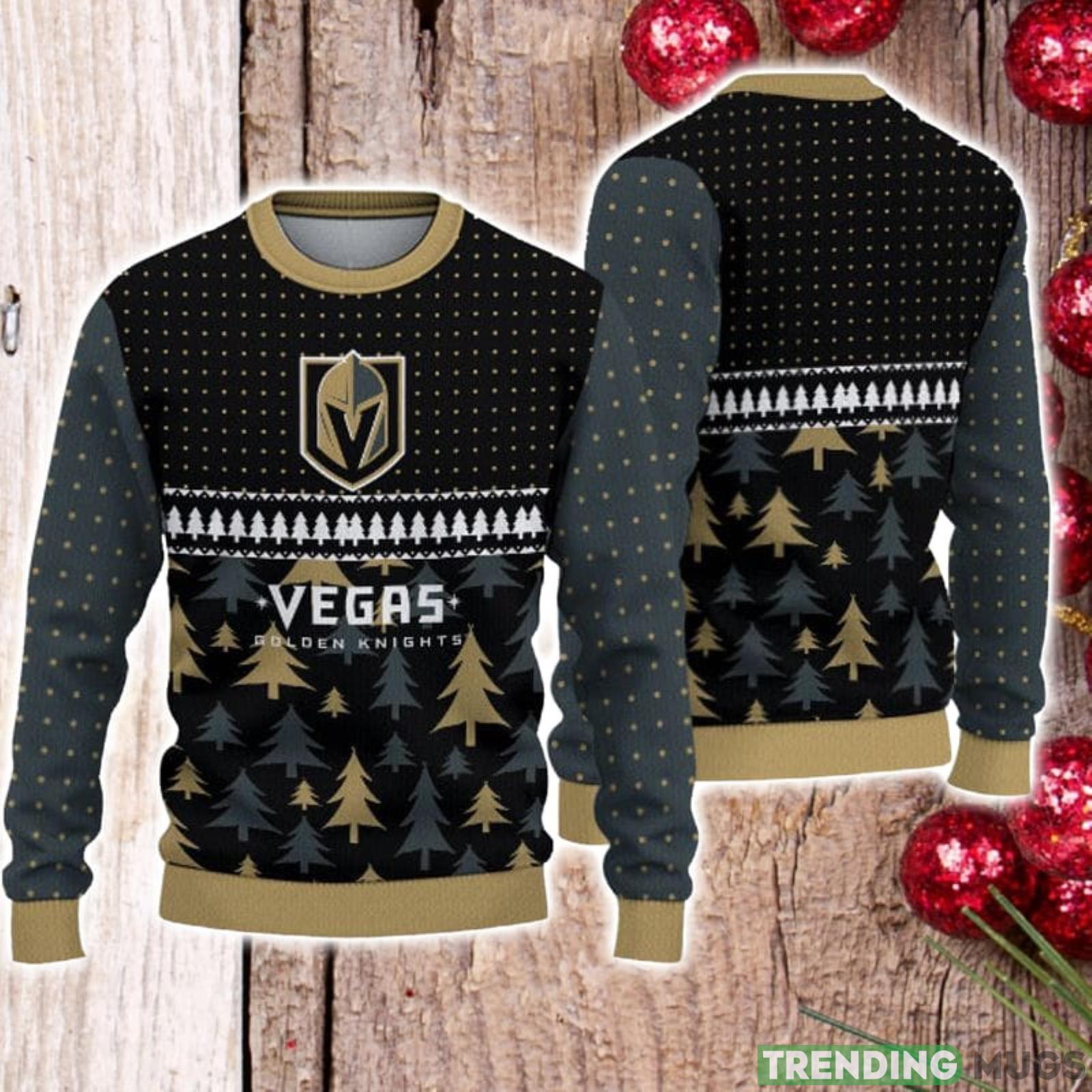 For Fans Vegas Golden Knights Christmas Tree Pattern Ugly Christmas Sweater Christmas Gift Product Photo 1 For Fans Vegas Golden Knights Christmas Tree Pattern Ugly Christmas Sweater Christmas Gift Product Photo 1