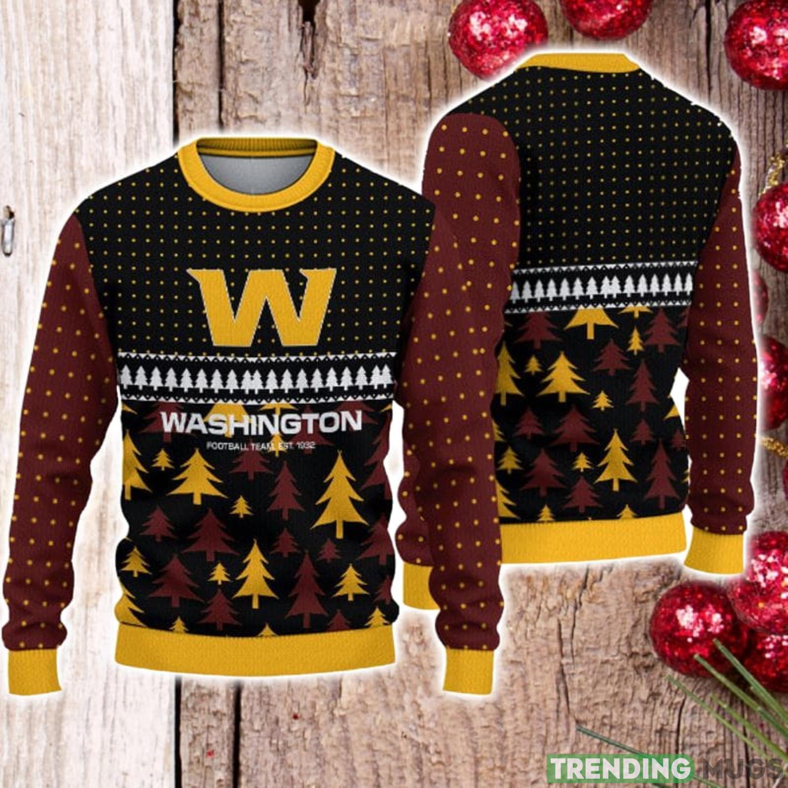 For Fans Washington Football Team Christmas Tree Pattern Ugly Christmas Sweater Christmas Gift Product Photo 1