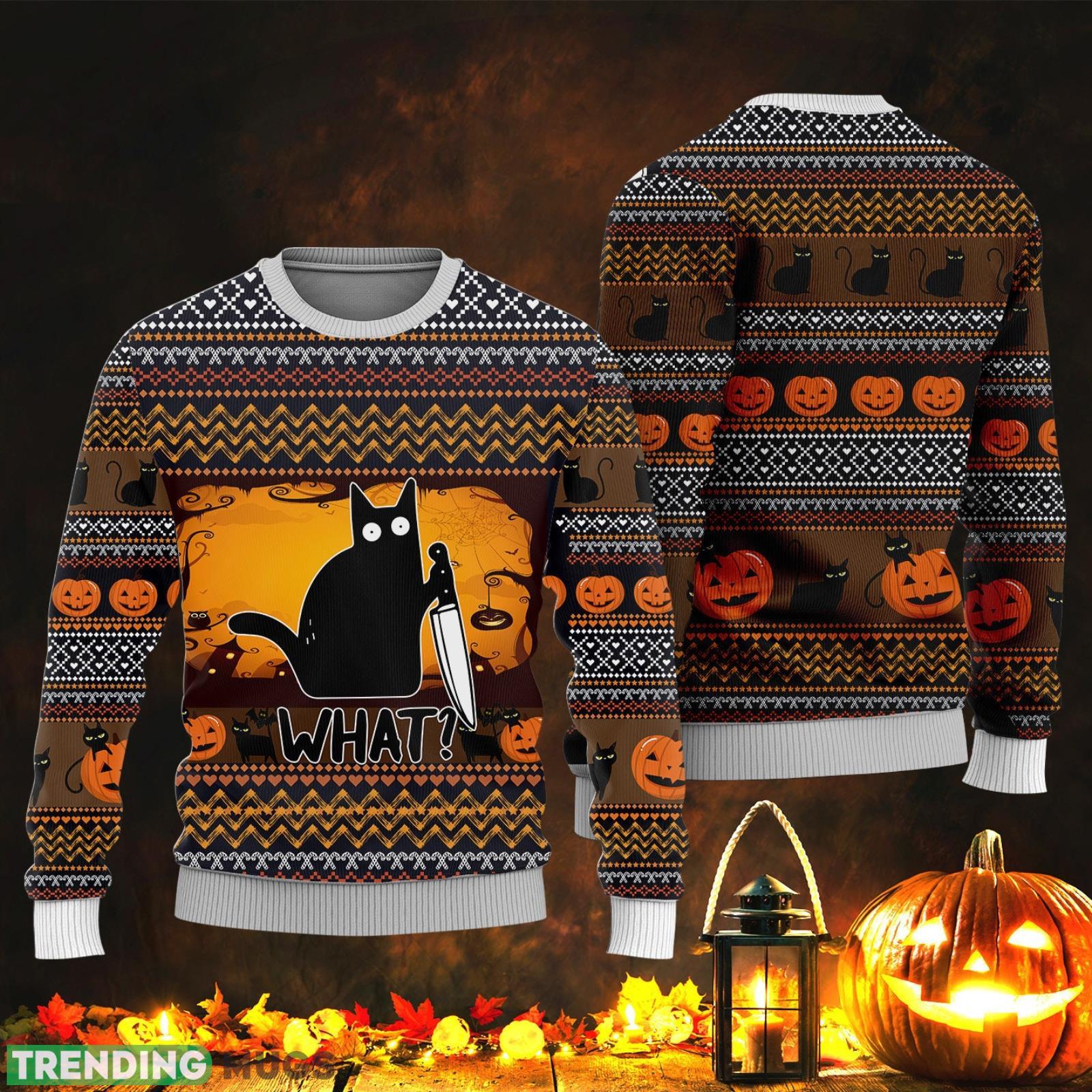 Halloween Killer Black Cat Funny Cat What Ugly Christmas Sweater Unisex 3D Sweater Christmas Gift Product Photo 1 Halloween Killer Black Cat Funny Cat What Ugly Christmas Sweater Unisex 3D Sweater Christmas Gift Product Photo 1