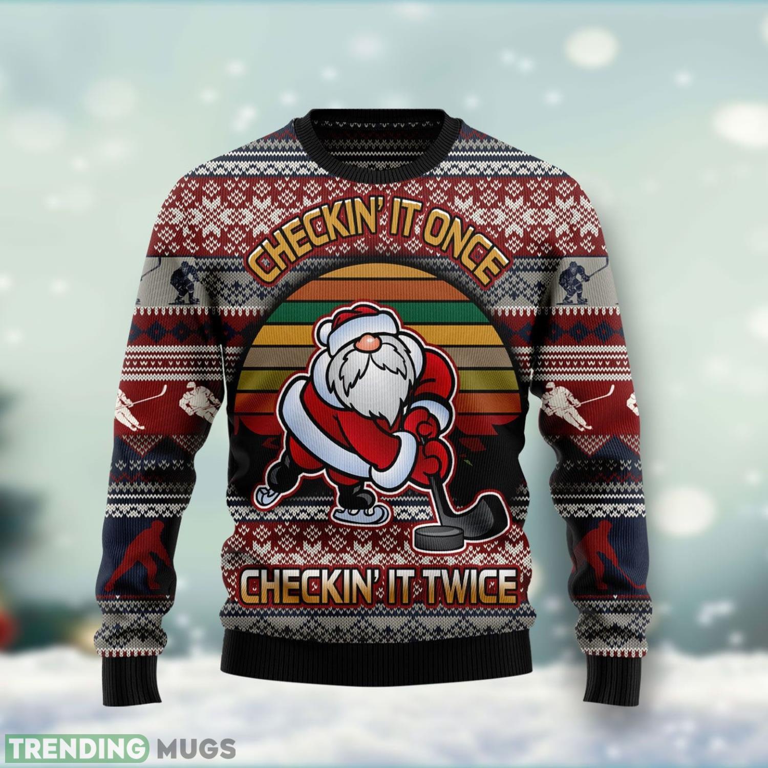 Hockey Checking It Once Checking It Twice Ugly Christmas Sweater 2023 Ugly Christmas Gift Hockey Lovers Product Photo 1 Hockey Checking It Once Checking It Twice Ugly Christmas Sweater 2023 Ugly Christmas Gift Hockey Lovers Product Photo 1