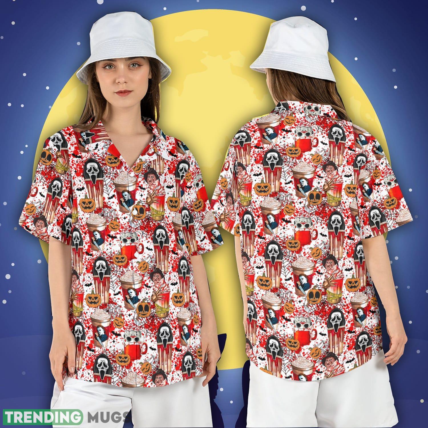 Horror Characters Bobba Milk Tea Hawaiian Shirt Halloween Horror Movies Button Shirt Scary Movie Aloha Shirt Product Photo 1 Horror Characters Bobba Milk Tea Hawaiian Shirt Halloween Horror Movies Button Shirt Scary Movie Aloha Shirt Product Photo 1