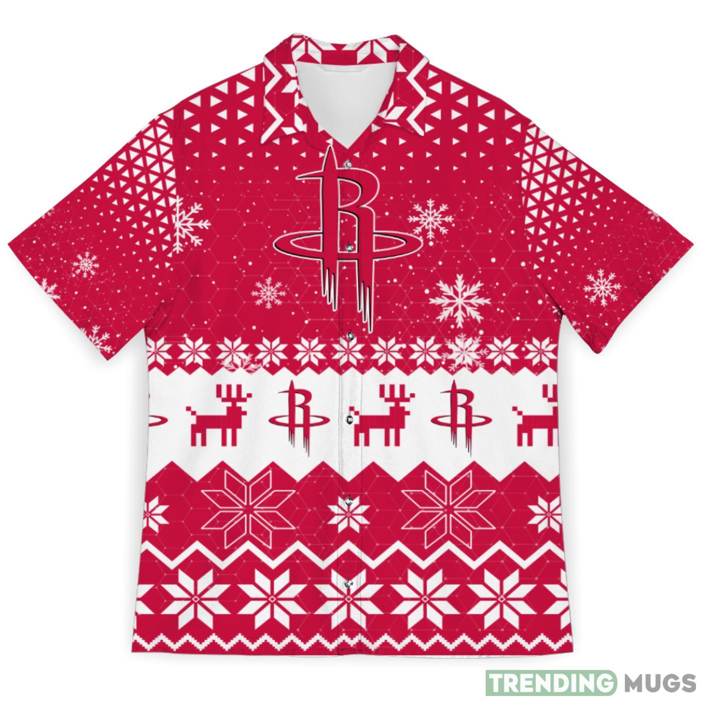 Houston Rockets Sports Football Snowflake Pattern 3D Hawaiian Shirt Christmas Gift Product Photo 1
