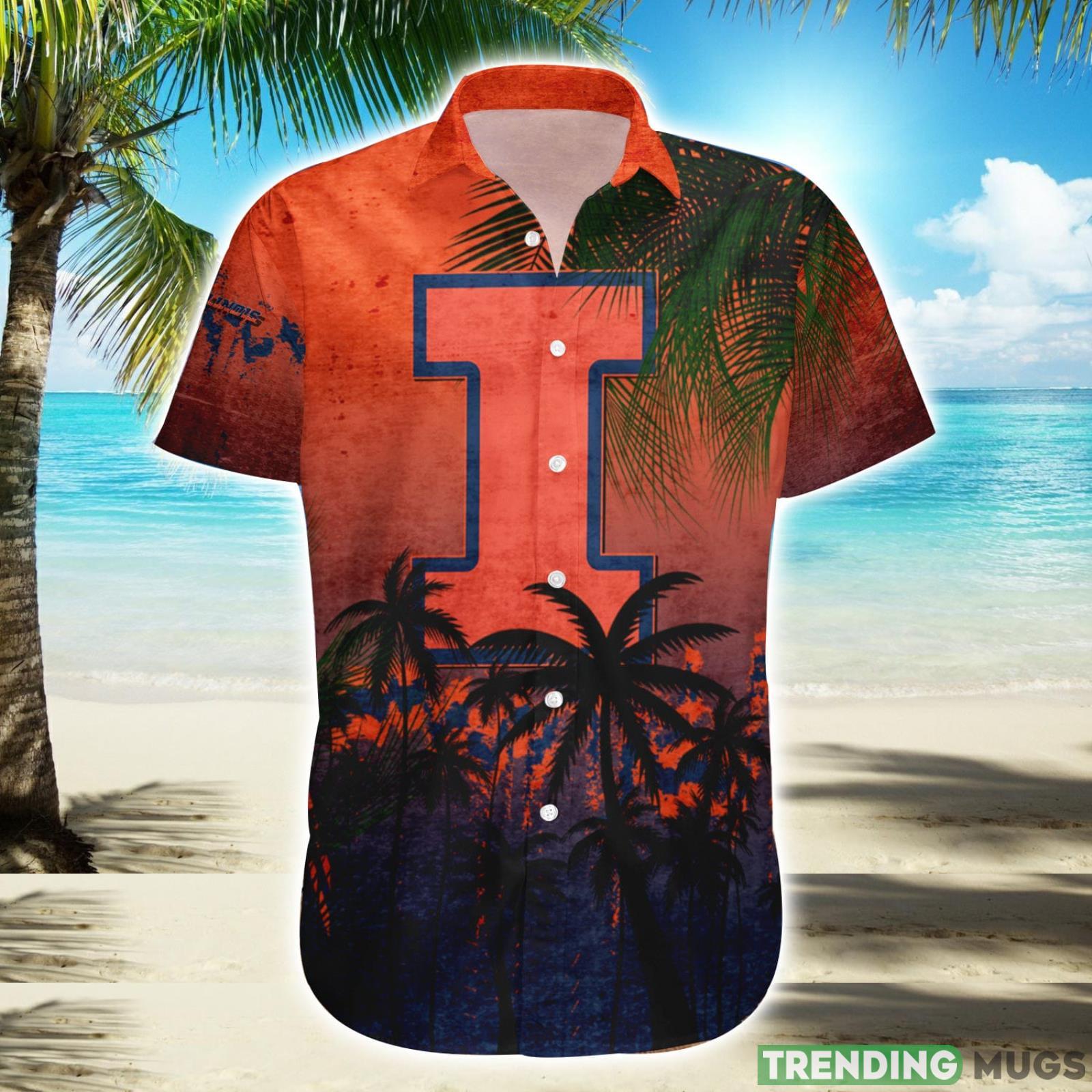 Illinois Fighting Illini Hawaiian Shirt Summer Gift Coconut Tree Tropical Grunge Pattern For NCAA Fans Product Photo 1