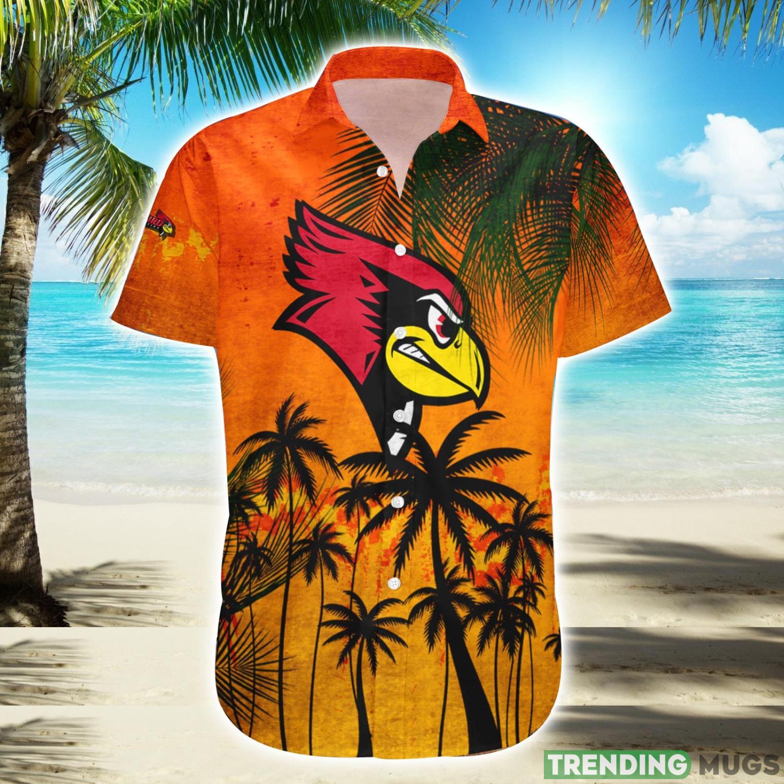 Illinois State Redbirds Hawaiian Shirt Summer Gift Coconut Tree Tropical Grunge Pattern For NCAA Fans Product Photo 1