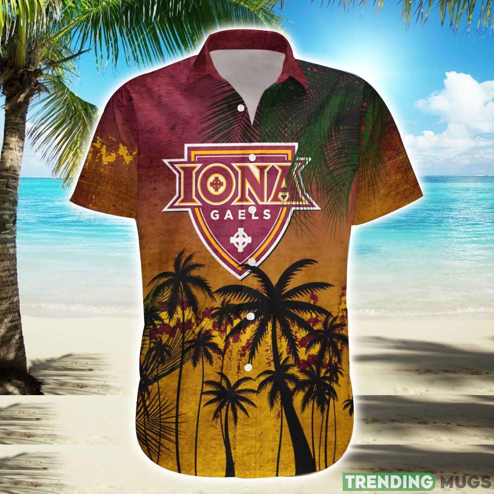 Iona Gaels Hawaiian Shirt Summer Gift Coconut Tree Tropical Grunge Pattern For NCAA Fans Product Photo 1