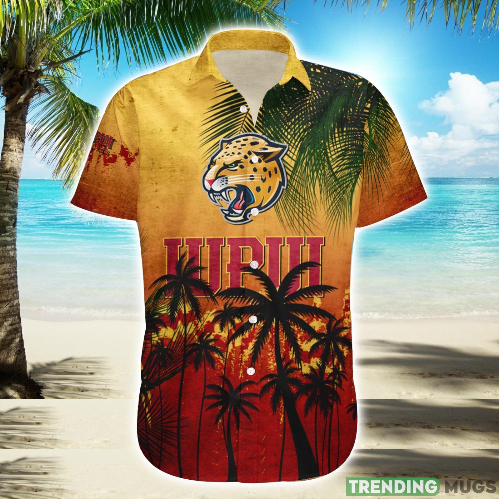 IUPUI Jaguars Hawaiian Shirt Summer Gift Coconut Tree Tropical Grunge Pattern For NCAA Fans Product Photo 1