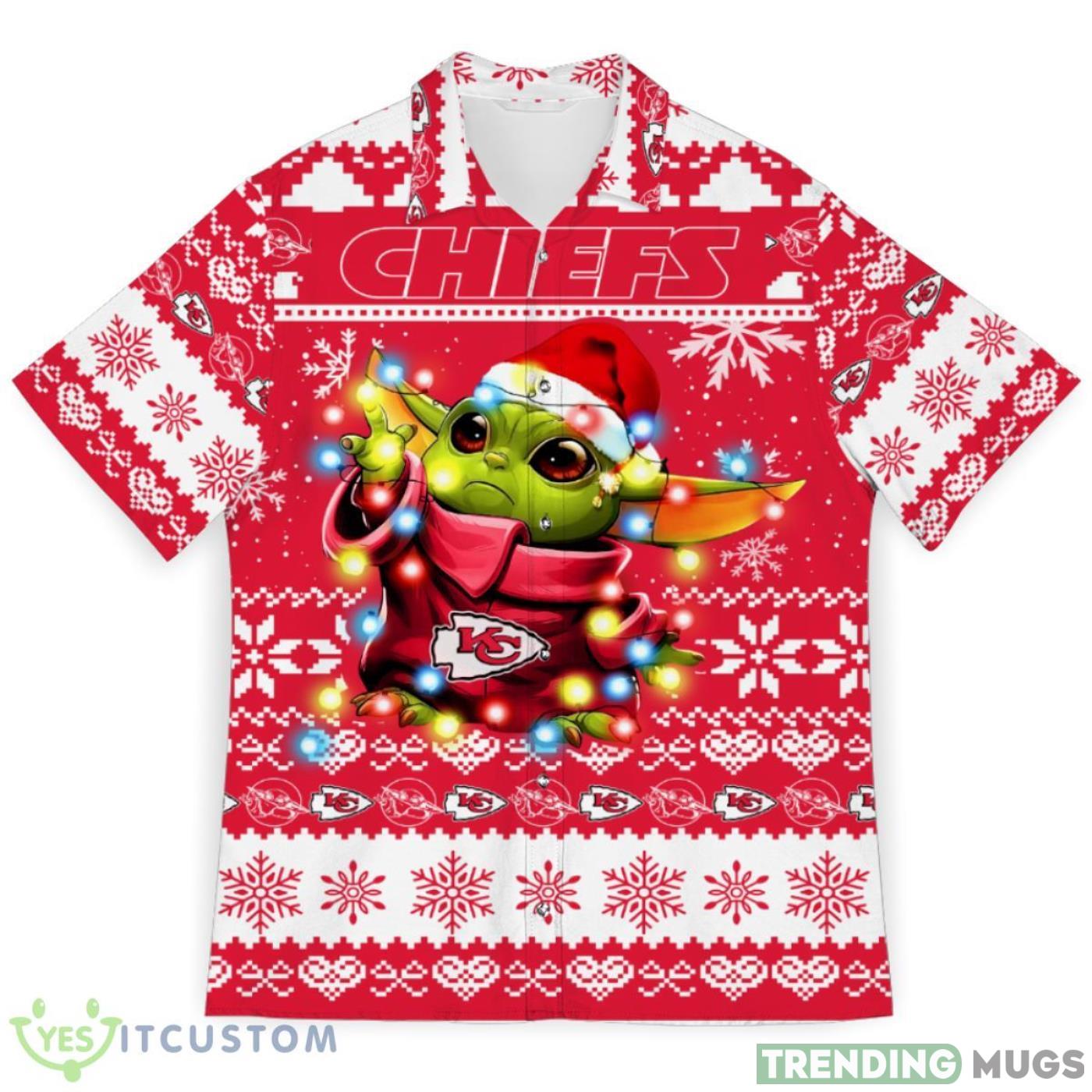 Kansas City Chiefs Baby Yoda Star Wars Ugly Christmas Sweater Pattern 3D Hawaiian Shirt Christmas Gift Product Photo 1 Kansas City Chiefs Baby Yoda Star Wars Ugly Christmas Sweater Pattern 3D Hawaiian Shirt Christmas Gift Product Photo 1