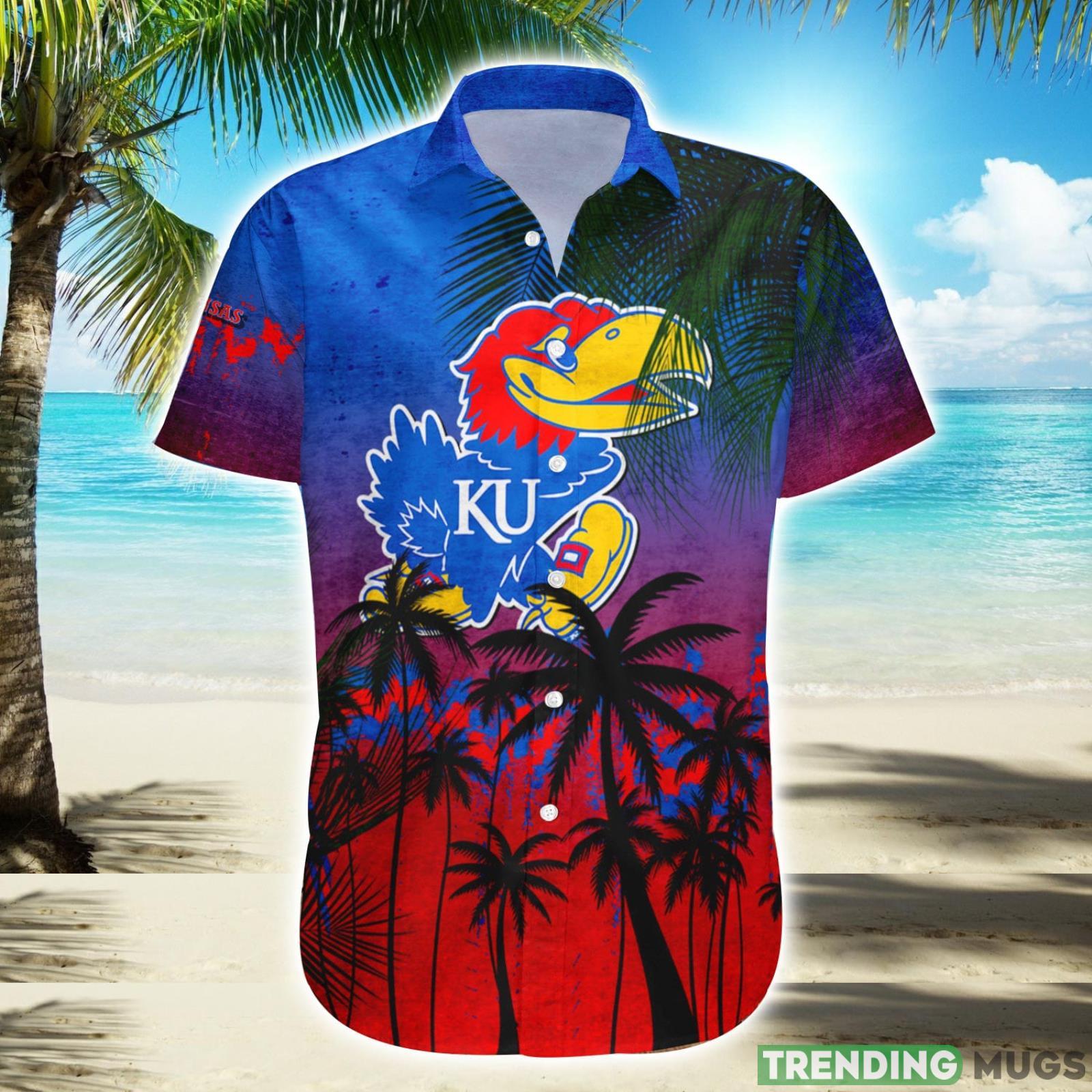 Kansas Jayhawks Hawaiian Shirt Summer Gift Coconut Tree Tropical Grunge Pattern For NCAA Fans Product Photo 1 Kansas Jayhawks Hawaiian Shirt Summer Gift Coconut Tree Tropical Grunge Pattern For NCAA Fans Product Photo 1