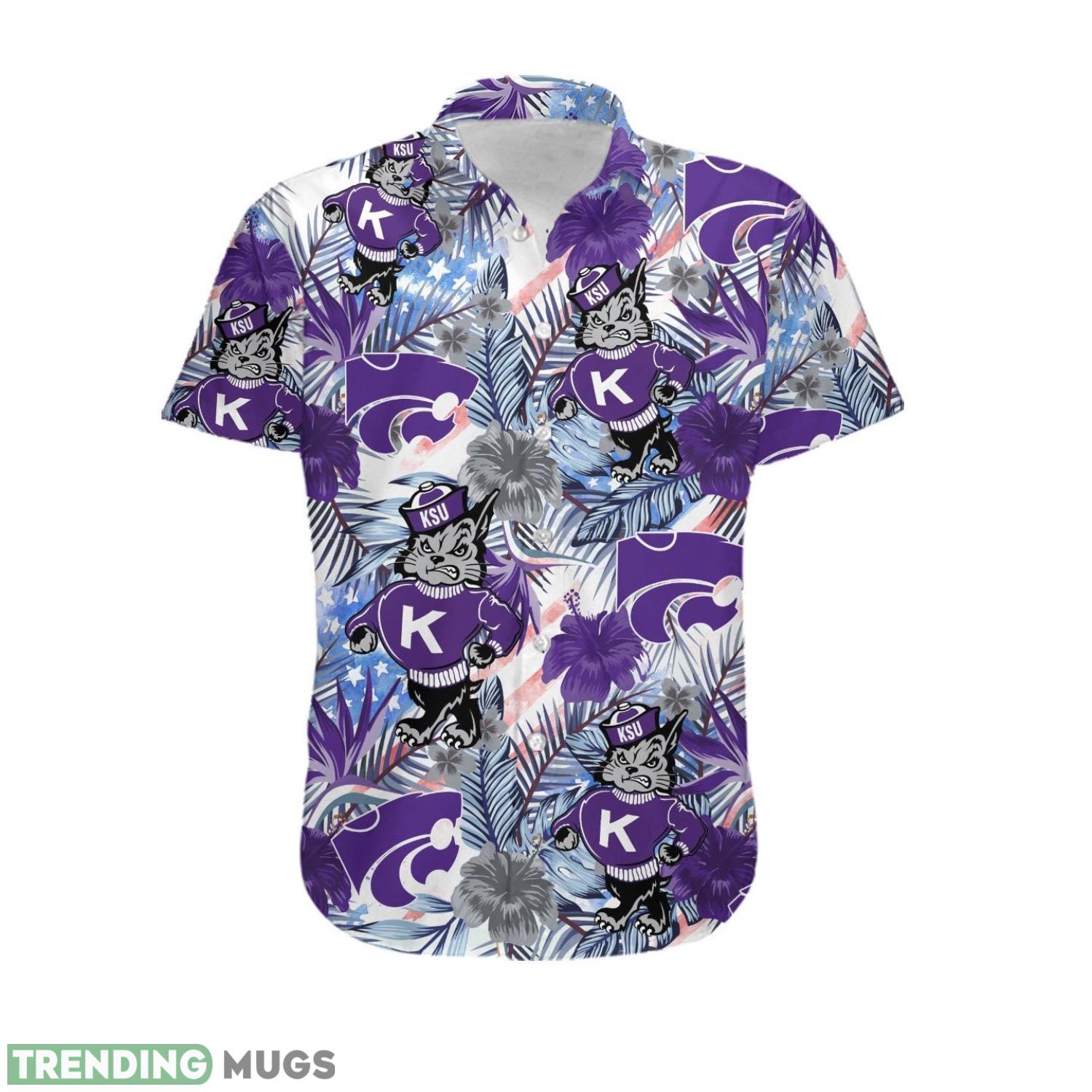 Kansas State Wildcats Custom Name Beach Summer Pattern On Purple Background 3D Hawaiian Shirt Summer Sport Gift Hawaiian Shirt Kansas State Wildcats Custom Name Beach Summer Pattern On Purple Background 3D Hawaiian Shirt Summer Sport Gift Hawaiian Shirt