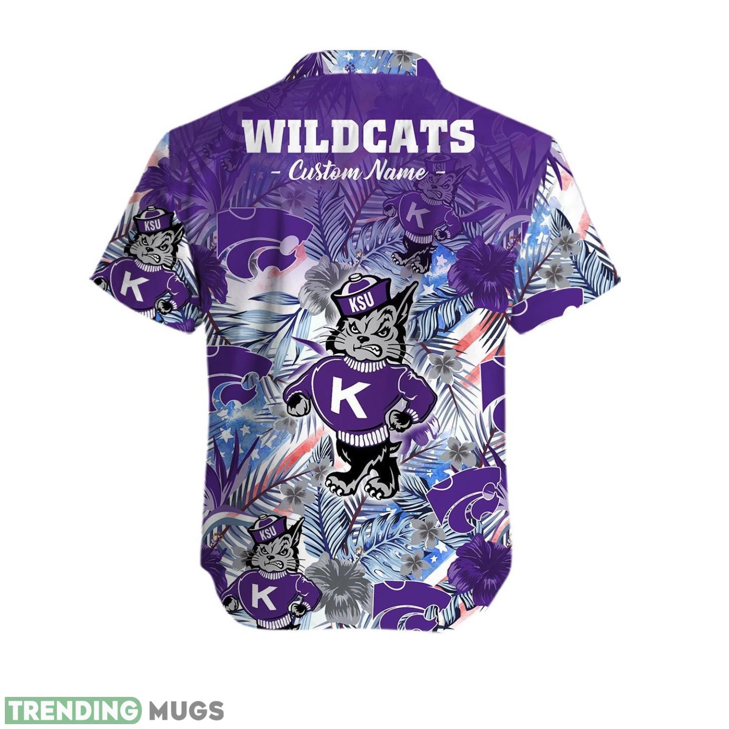 Kansas State Wildcats Custom Name Beach Summer Pattern On Purple Background 3D Hawaiian Shirt Summer Sport Gift Hawaiian Shirt Kansas State Wildcats Custom Name Beach Summer Pattern On Purple Background 3D Hawaiian Shirt Summer Sport Gift Hawaiian Shirt
