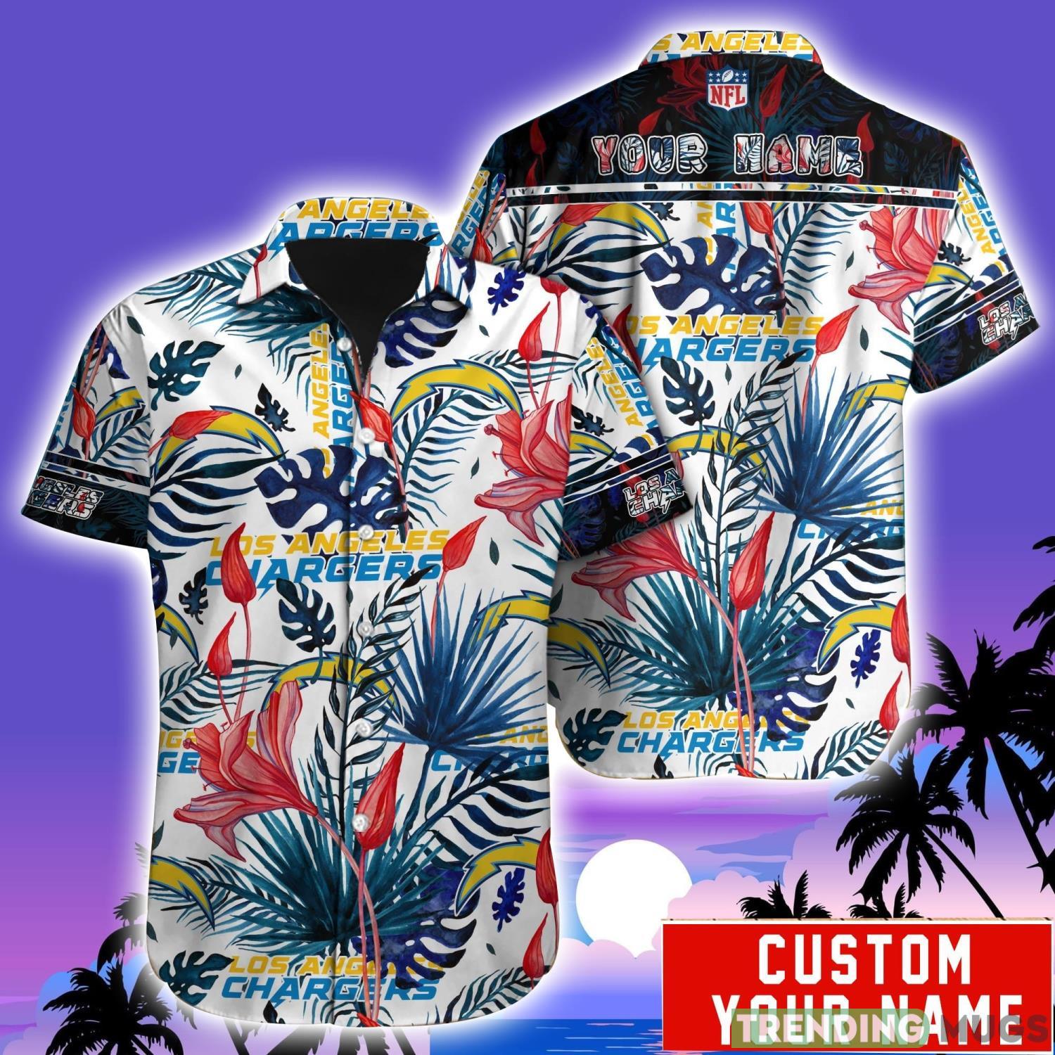 Los Angeles Chargers NFL Team Aloha Hawaiian Shirt Custom Name For Fans Product Photo 1 Los Angeles Chargers NFL Team Aloha Hawaiian Shirt Custom Name For Fans Product Photo 1