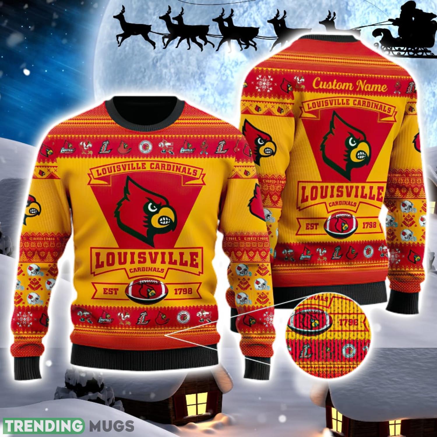 Louisville Cardinals Team Custom Name Ugly Christmas Sweater For Men And Women Sport Gift Product Photo 1 Louisville Cardinals Team Custom Name Ugly Christmas Sweater For Men And Women Sport Gift Product Photo 1