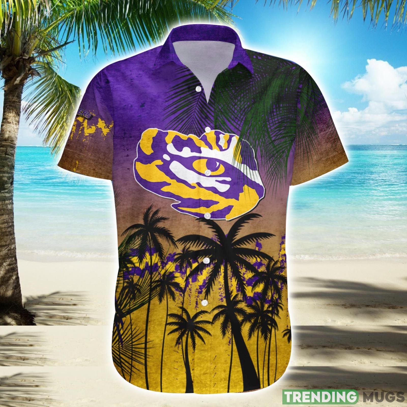 LSU Tigers Hawaiian Shirt Summer Gift Coconut Tree Tropical Grunge Pattern For NCAA Fans Product Photo 1