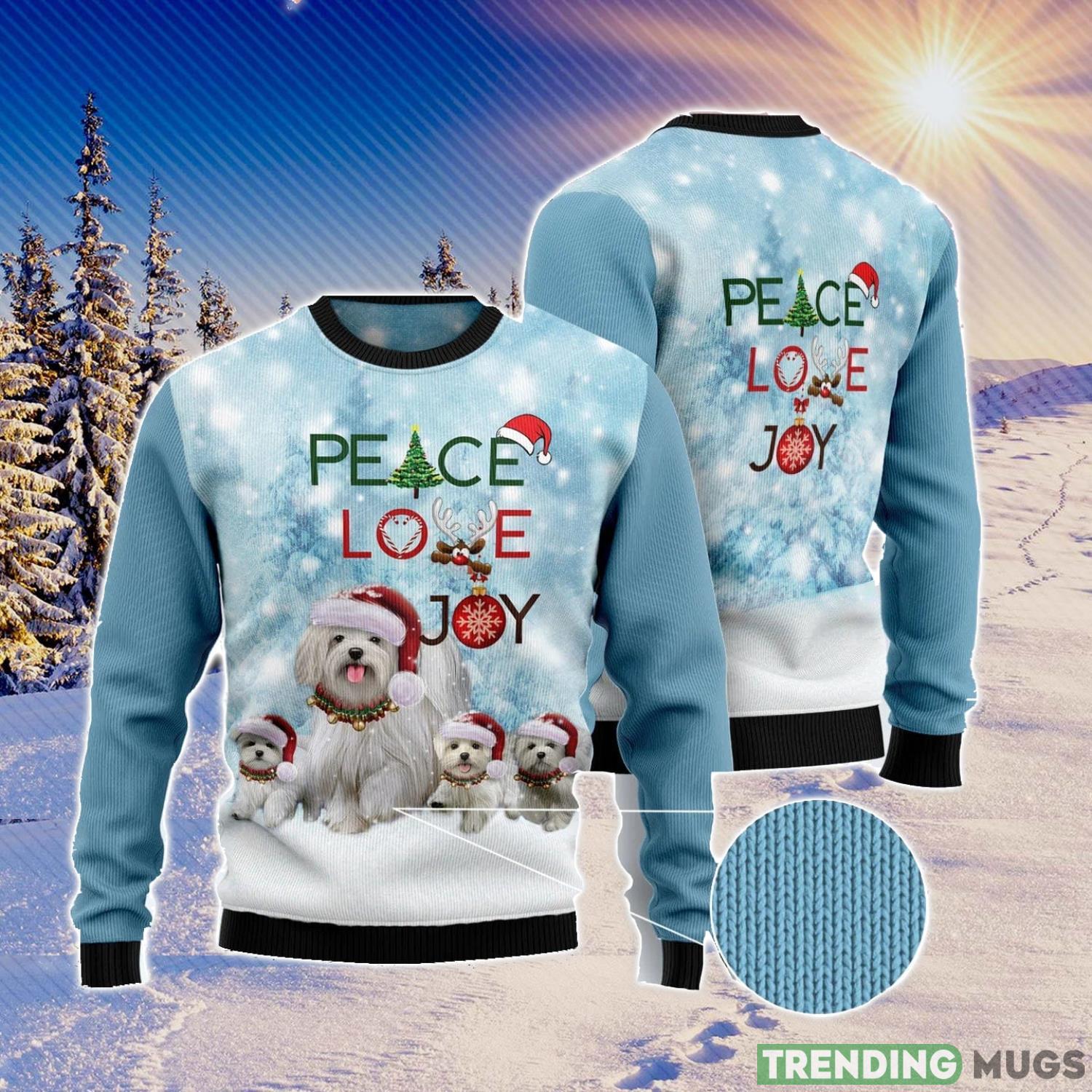 Maltese Peace Love Joy Men And Women Christmas Gift 3D Ugly Christmas Sweater Product Photo 1