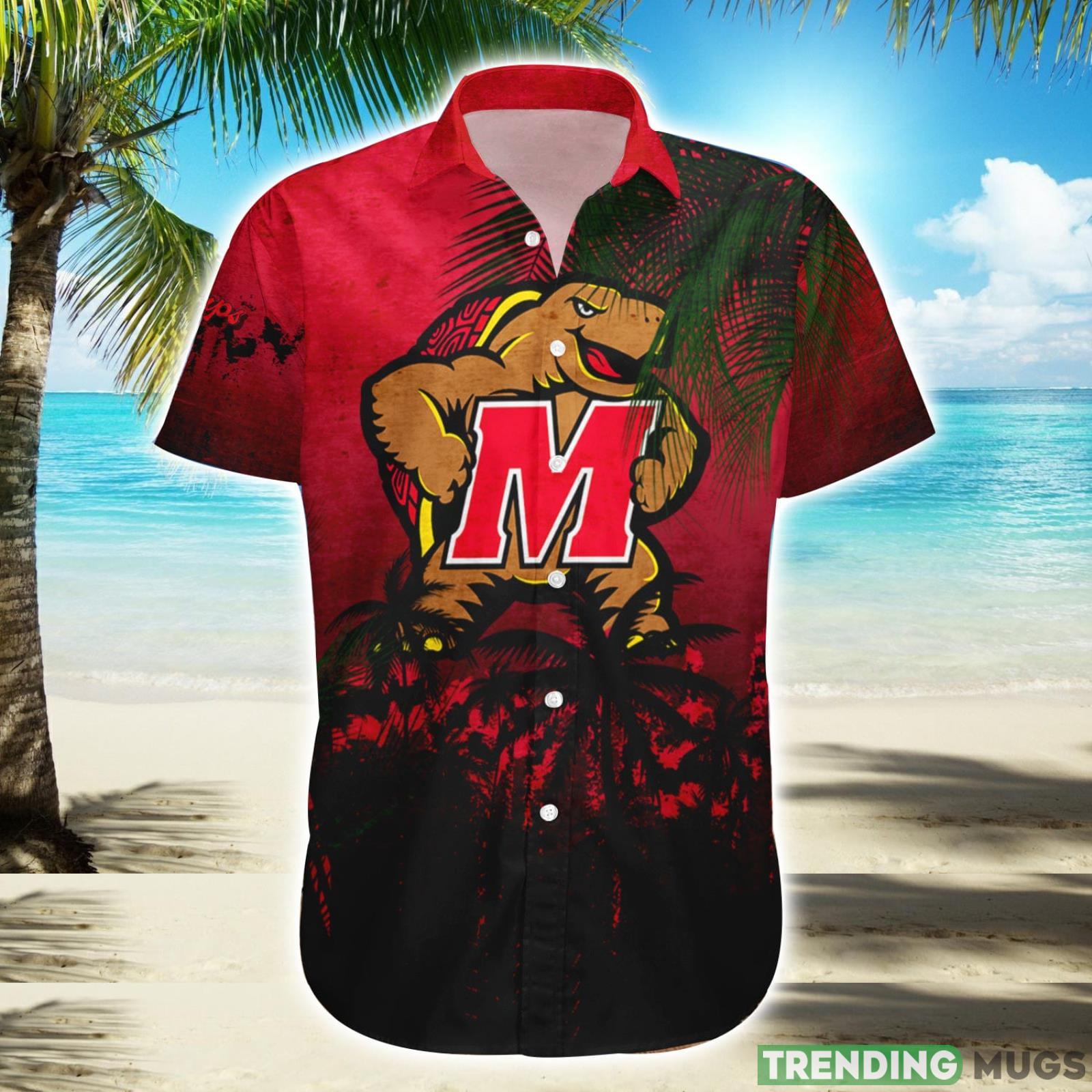 Maryland Terrapins Hawaiian Shirt Summer Gift Coconut Tree Tropical Grunge Pattern For NCAA Fans Product Photo 1