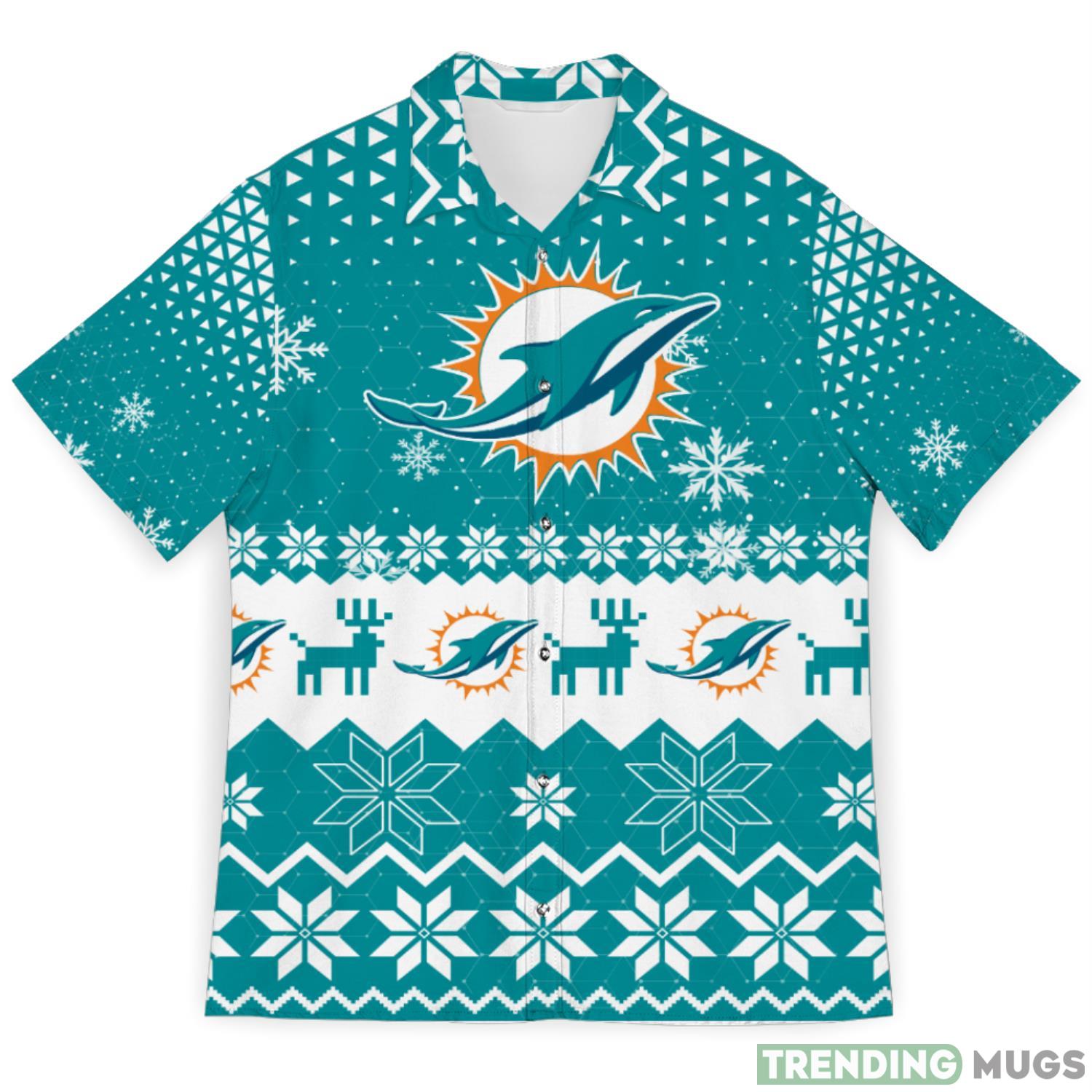 Miami Dolphins Sports Football Snowflake Pattern 3D Hawaiian Shirt Christmas Gift Product Photo 1 Miami Dolphins Sports Football Snowflake Pattern 3D Hawaiian Shirt Christmas Gift Product Photo 1