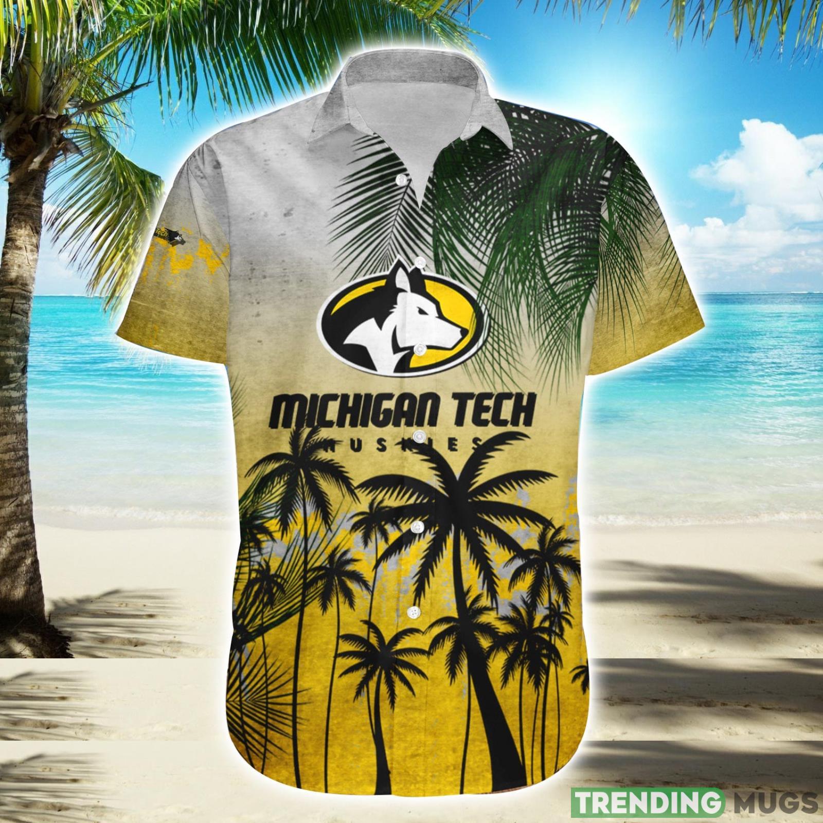 Michigan Tech Huskies Hawaiian Shirt Summer Gift Coconut Tree Tropical Grunge Pattern For NCAA Fans Product Photo 1