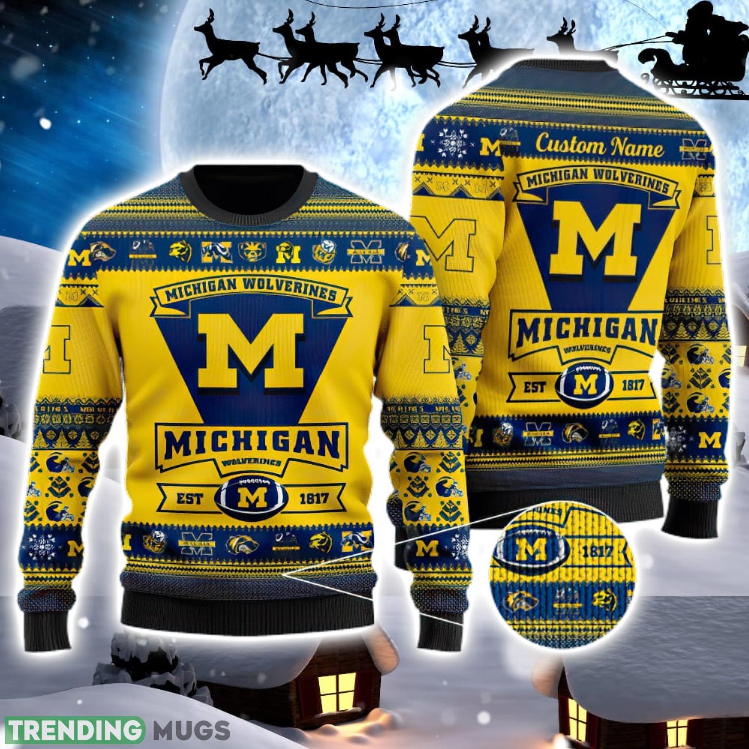 Michigan Wolverines Team Custom Name Ugly Christmas Sweater For Men And Women Sport Gift Product Photo 1 Michigan Wolverines Team Custom Name Ugly Christmas Sweater For Men And Women Sport Gift Product Photo 1