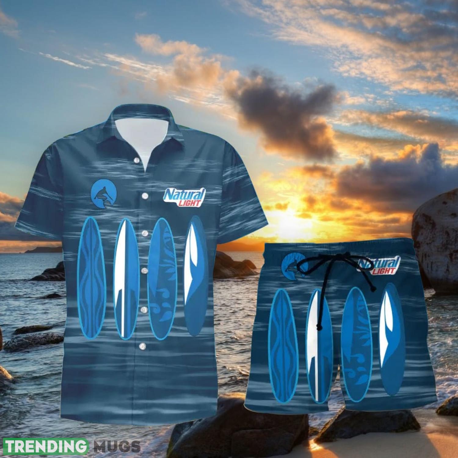 Natural Light Beer Surfboard Funny Summer Beach Hawaiian Shirt And Shorts Product Photo 1 Natural Light Beer Surfboard Funny Summer Beach Hawaiian Shirt And Shorts Product Photo 1