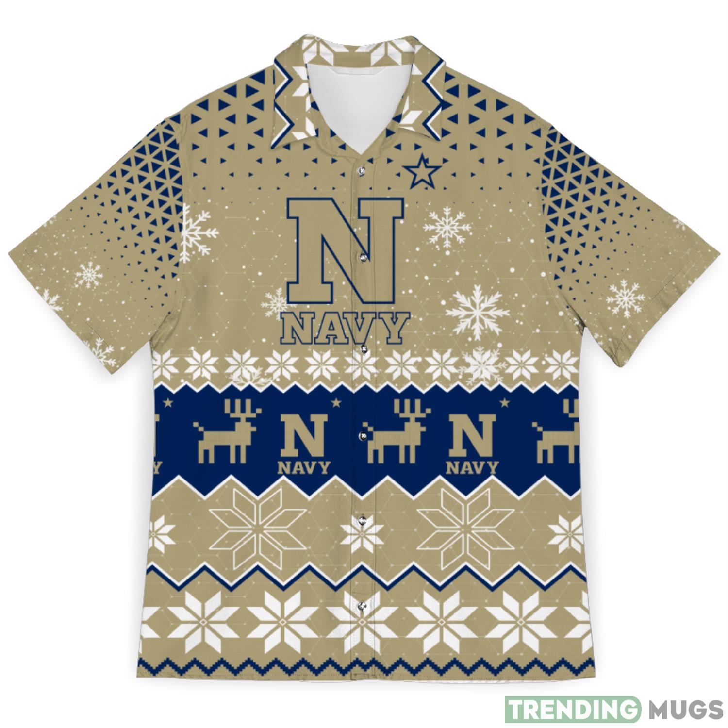 Navy Midshipmen Snowflake Pattern 3D Hawaiian Shirt Christmas Gift Product Photo 1 Navy Midshipmen Snowflake Pattern 3D Hawaiian Shirt Christmas Gift Product Photo 1