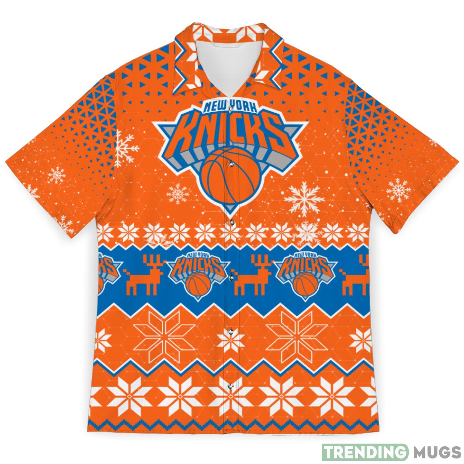 New York Knicks Snowflake Pattern 3D Hawaiian Shirt Christmas Gift Product Photo 1 New York Knicks Snowflake Pattern 3D Hawaiian Shirt Christmas Gift Product Photo 1