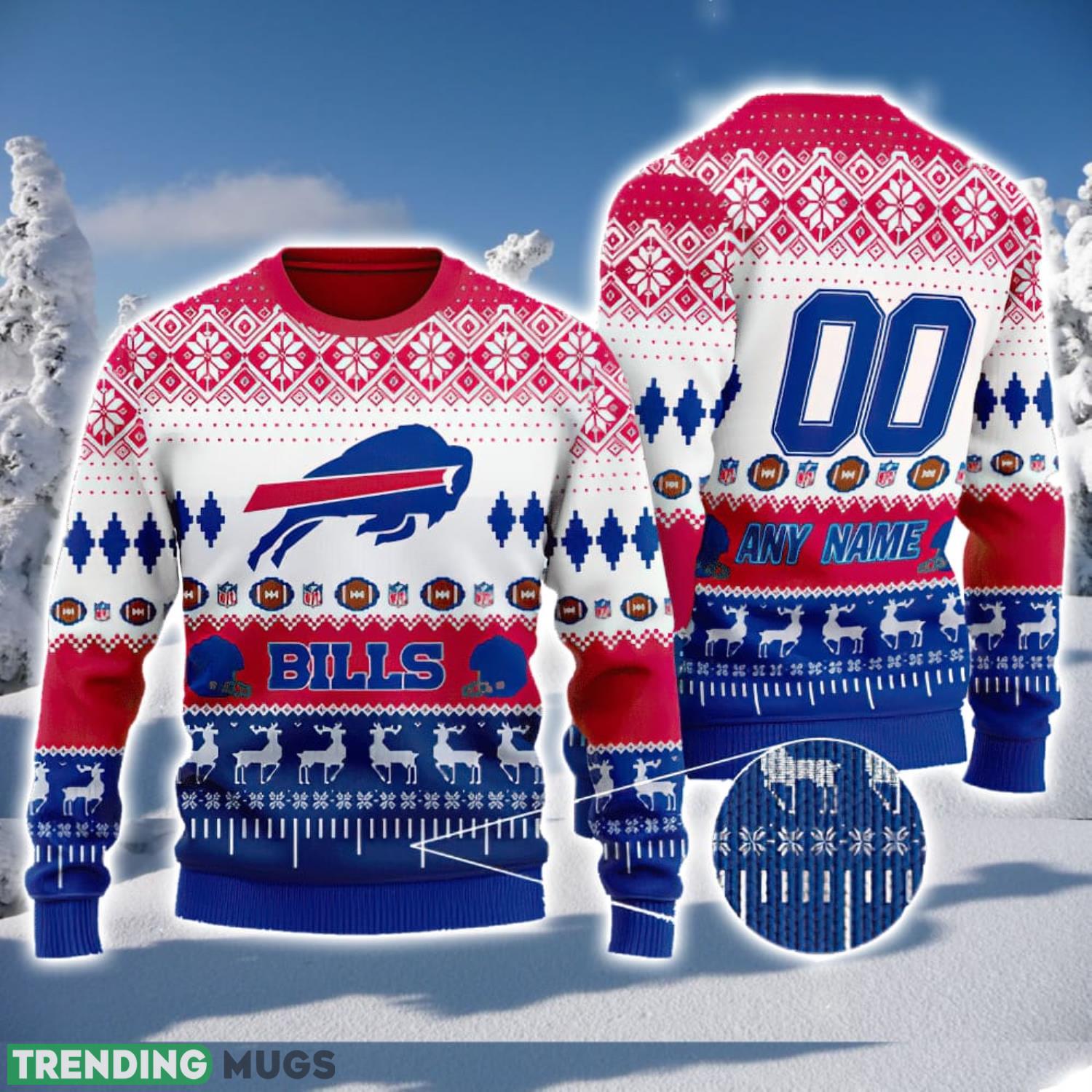 NFL Buffalo Bills Custom Name And Number 3D Ugly Christmas Sweater Christmas Gift Product Photo 1 NFL Buffalo Bills Custom Name And Number 3D Ugly Christmas Sweater Christmas Gift Product Photo 1
