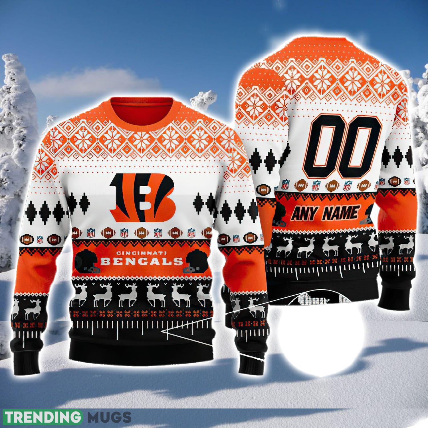 NFL Cincinnati Bengals Custom Name And Number 3D Ugly Christmas Sweater Christmas Gift Product Photo 1 NFL Cincinnati Bengals Custom Name And Number 3D Ugly Christmas Sweater Christmas Gift Product Photo 1