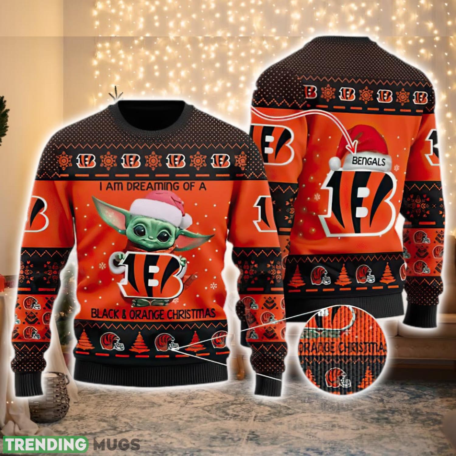 NFL Cincinnati Bengals Custom Name Baby Yoda Lover Ugly Christmas Gift Christmas Sweater Product Photo 1 NFL Cincinnati Bengals Custom Name Baby Yoda Lover Ugly Christmas Gift Christmas Sweater Product Photo 1
