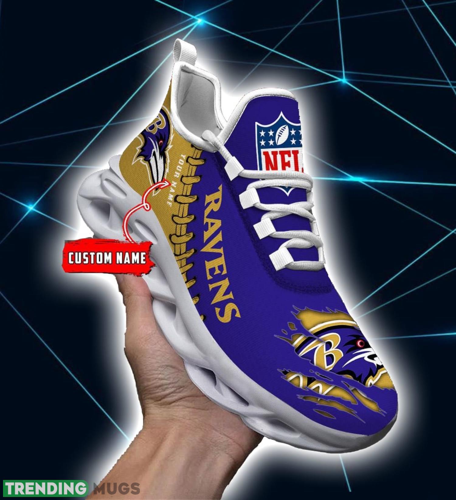 NFL Custom Name Shoes Baltimore Ravens 3D Max Soul Shoes Running Sneakers Product Photo 1 NFL Custom Name Shoes Baltimore Ravens 3D Max Soul Shoes Running Sneakers Product Photo 1
