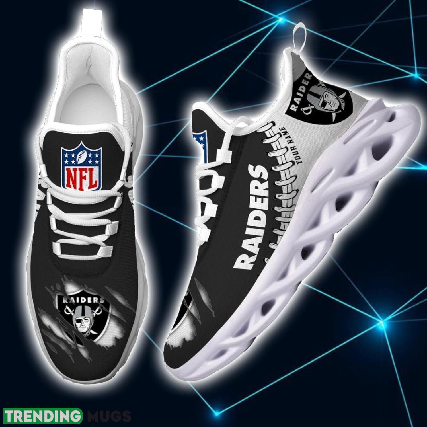 NFL Custom Name Shoes Las Vegas Raiders 3D Max Soul Shoes Running Sneakers Max Soul NFL Custom Name Shoes Las Vegas Raiders 3D Max Soul Shoes Running Sneakers Max Soul