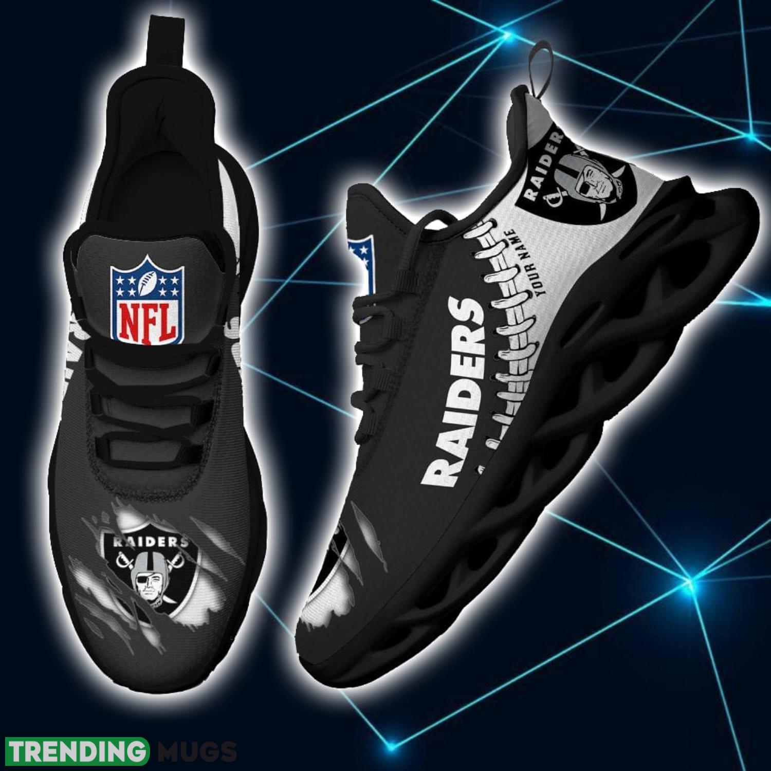 NFL Custom Name Shoes Las Vegas Raiders 3D Max Soul Shoes Running Sneakers Max Soul NFL Custom Name Shoes Las Vegas Raiders 3D Max Soul Shoes Running Sneakers Max Soul