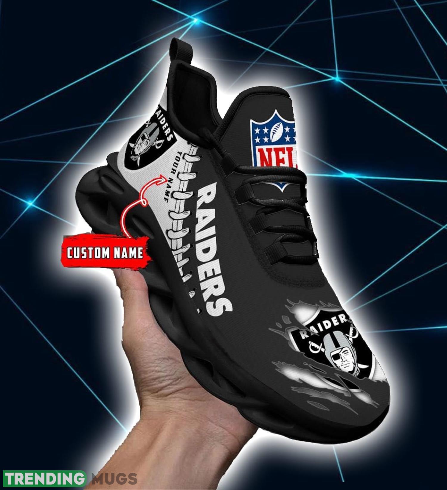 NFL Custom Name Shoes Las Vegas Raiders 3D Max Soul Shoes Running Sneakers Max Soul NFL Custom Name Shoes Las Vegas Raiders 3D Max Soul Shoes Running Sneakers Max Soul