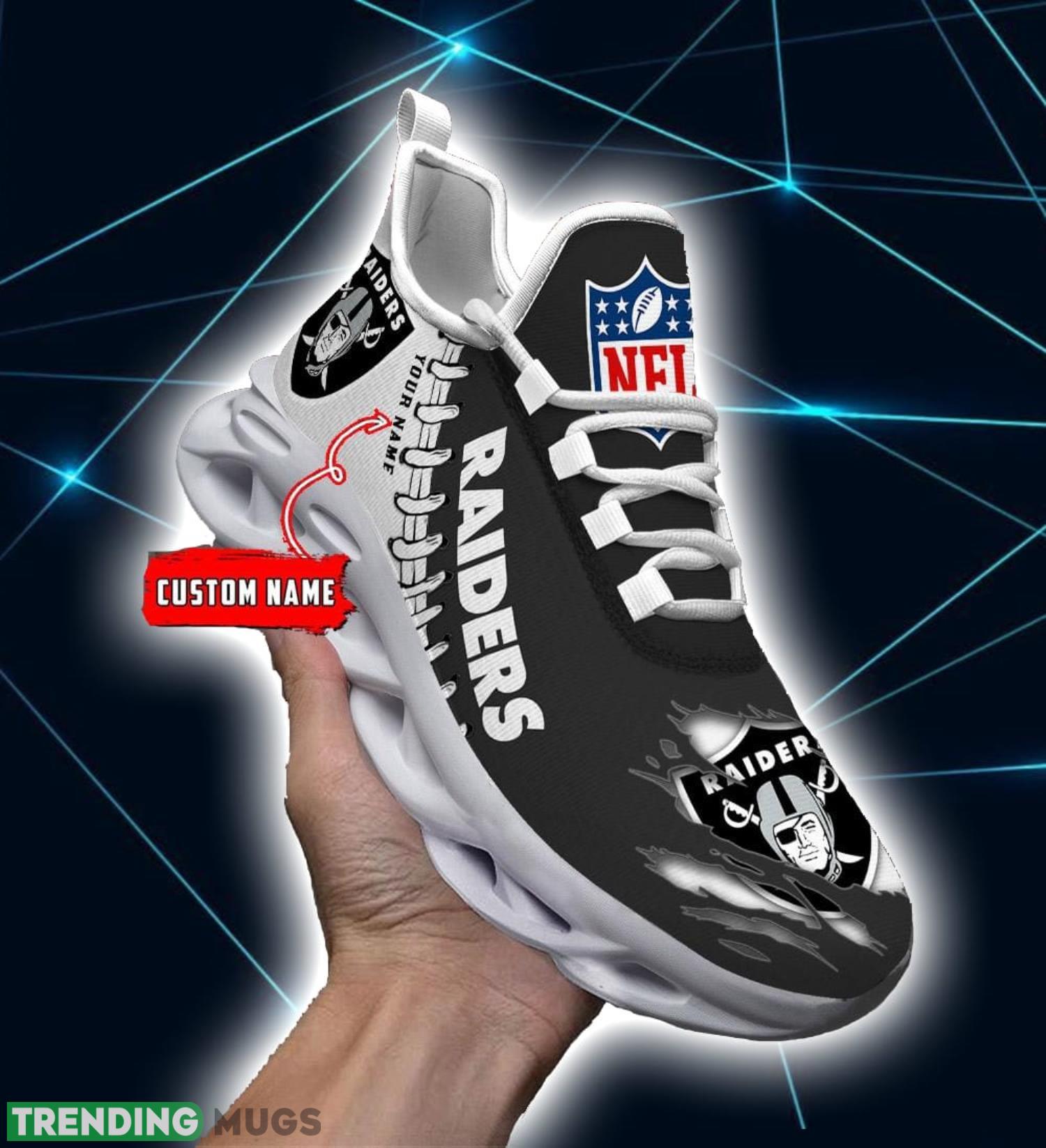 NFL Custom Name Shoes Las Vegas Raiders 3D Max Soul Shoes Running Sneakers Product Photo 1 NFL Custom Name Shoes Las Vegas Raiders 3D Max Soul Shoes Running Sneakers Product Photo 1