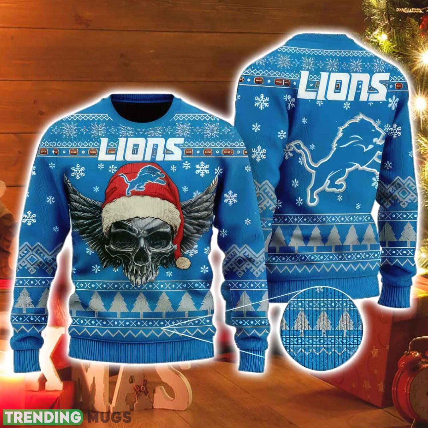 NFL Detroit Lions Skull Santa Cute Christmas Gift For Fans Ugly Christmas Sweater Product Photo 1 NFL Detroit Lions Skull Santa Cute Christmas Gift For Fans Ugly Christmas Sweater Product Photo 1