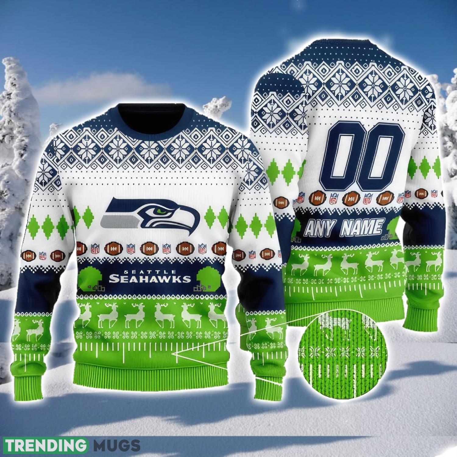 NFL Seattle Seahawks Custom Name And Number 3D Ugly Christmas Sweater Christmas Gift Product Photo 1 NFL Seattle Seahawks Custom Name And Number 3D Ugly Christmas Sweater Christmas Gift Product Photo 1