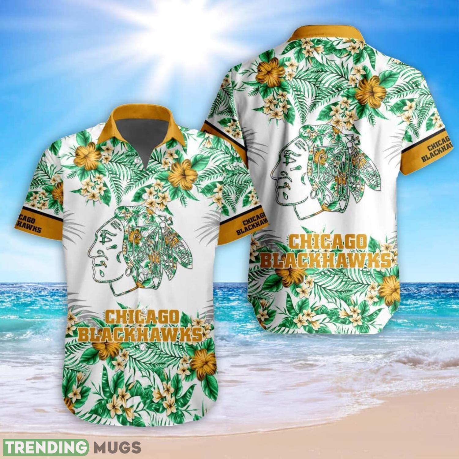 NHL Chicago Blackhawks Special Tropical Flower Hawaiian Shirt For Fans Product Photo 1 NHL Chicago Blackhawks Special Tropical Flower Hawaiian Shirt For Fans Product Photo 1