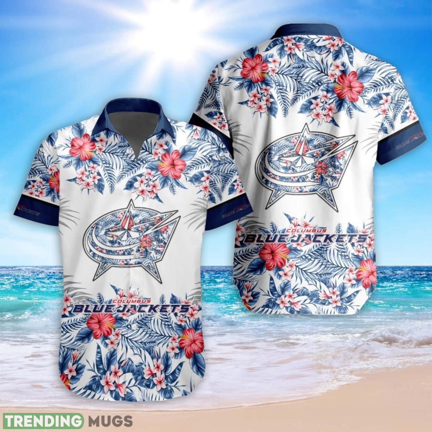 NHL Columbus Blue Jackets Special Tropical Flower Hawaiian Shirt For Fans Product Photo 1 NHL Columbus Blue Jackets Special Tropical Flower Hawaiian Shirt For Fans Product Photo 1