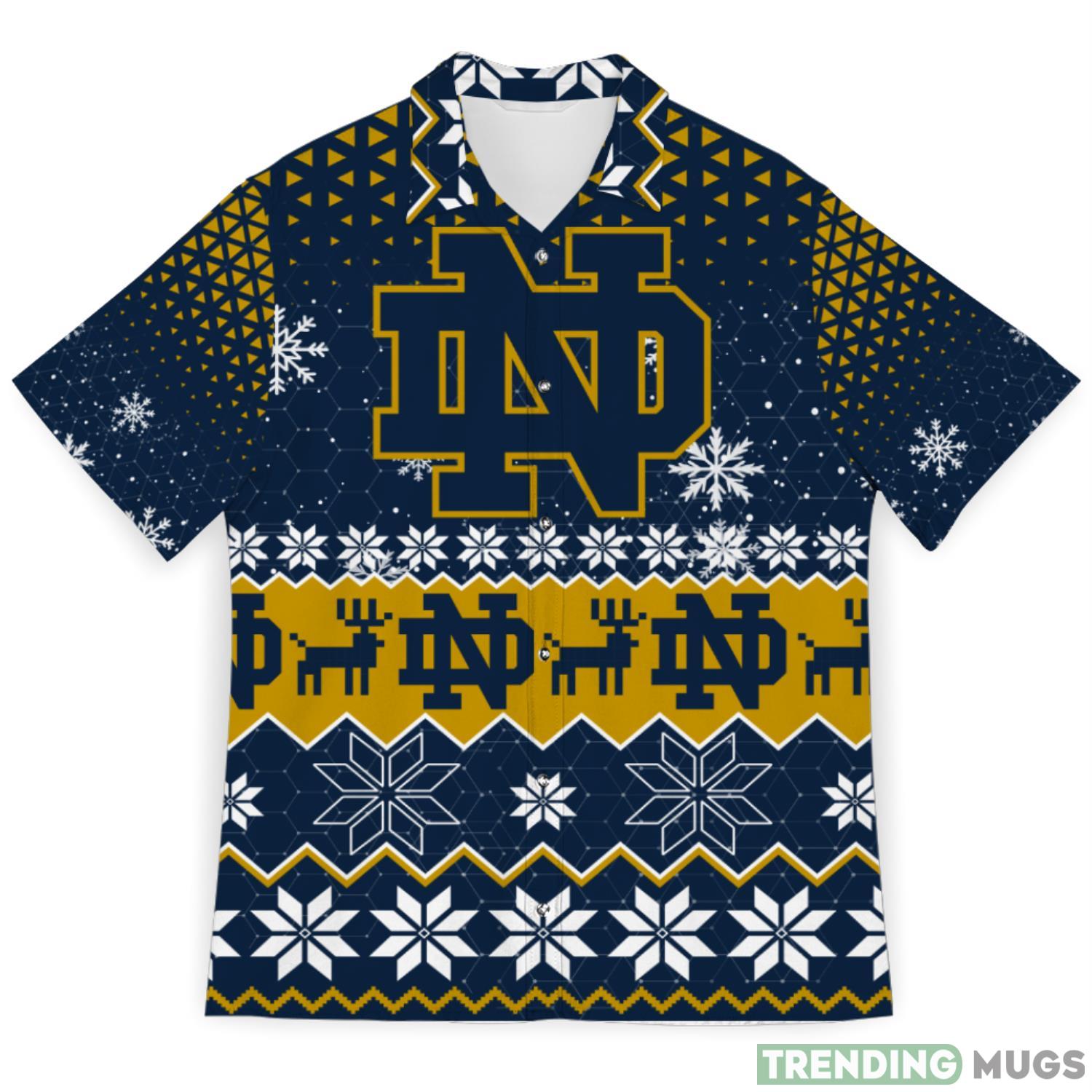 Notre Dame Fighting Irish Snowflake Pattern 3D Hawaiian Shirt Christmas Gift Product Photo 1 Notre Dame Fighting Irish Snowflake Pattern 3D Hawaiian Shirt Christmas Gift Product Photo 1