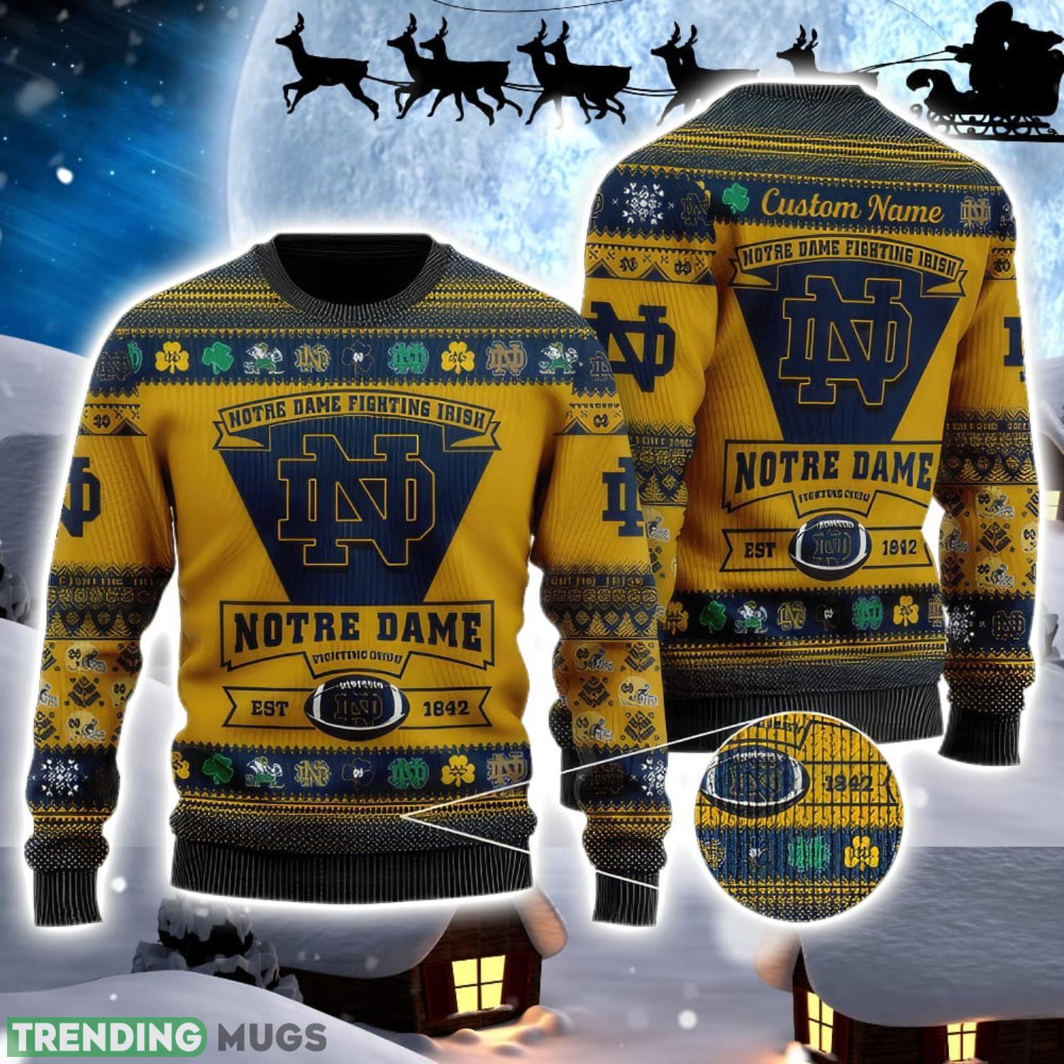 Notre Dame Fighting Irish Team Custom Name Ugly Christmas Sweater For Men And Women Sport Gift Product Photo 1 Notre Dame Fighting Irish Team Custom Name Ugly Christmas Sweater For Men And Women Sport Gift Product Photo 1