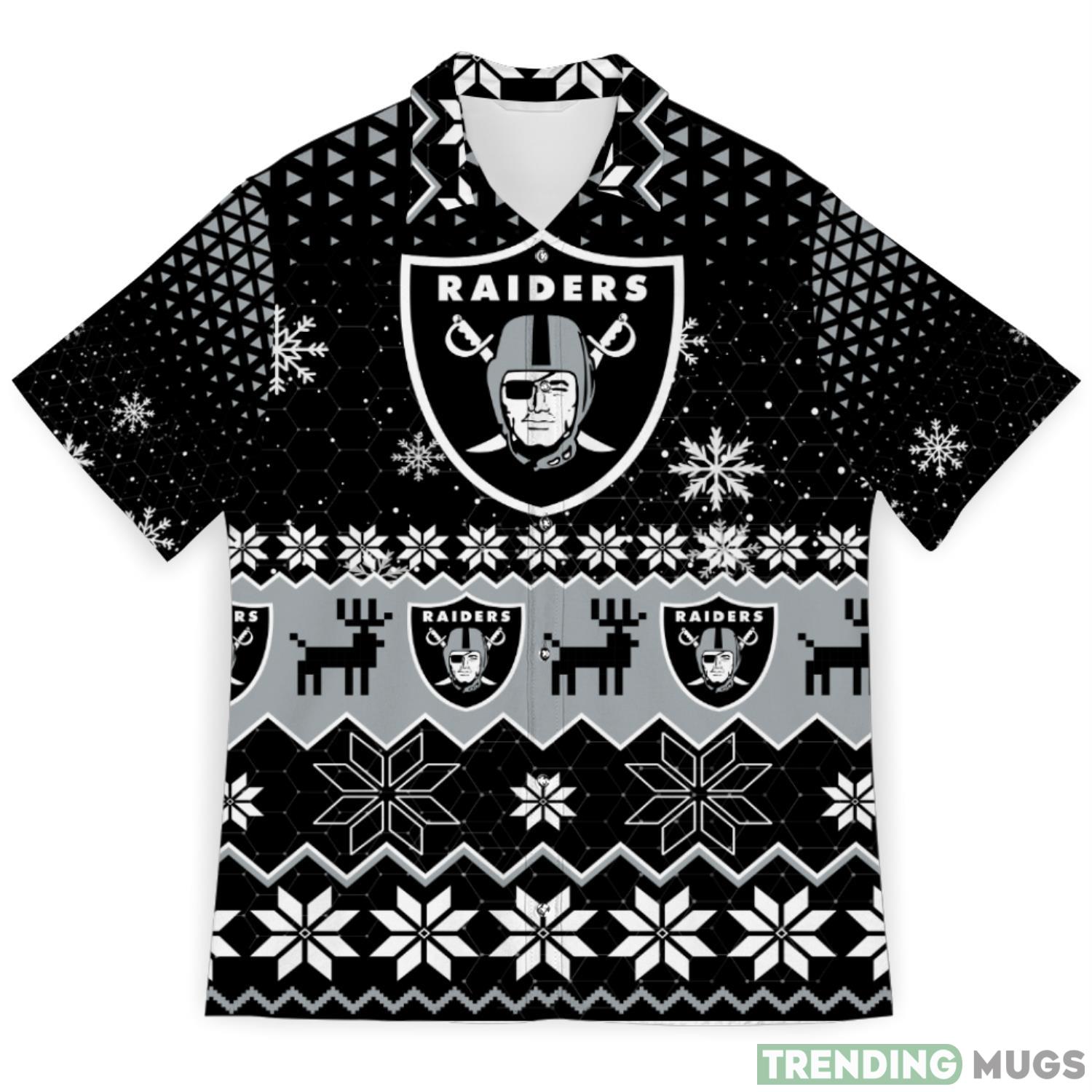 Oakland Raiders Snowflake Pattern 3D Hawaiian Shirt Christmas Gift Product Photo 1 Oakland Raiders Snowflake Pattern 3D Hawaiian Shirt Christmas Gift Product Photo 1