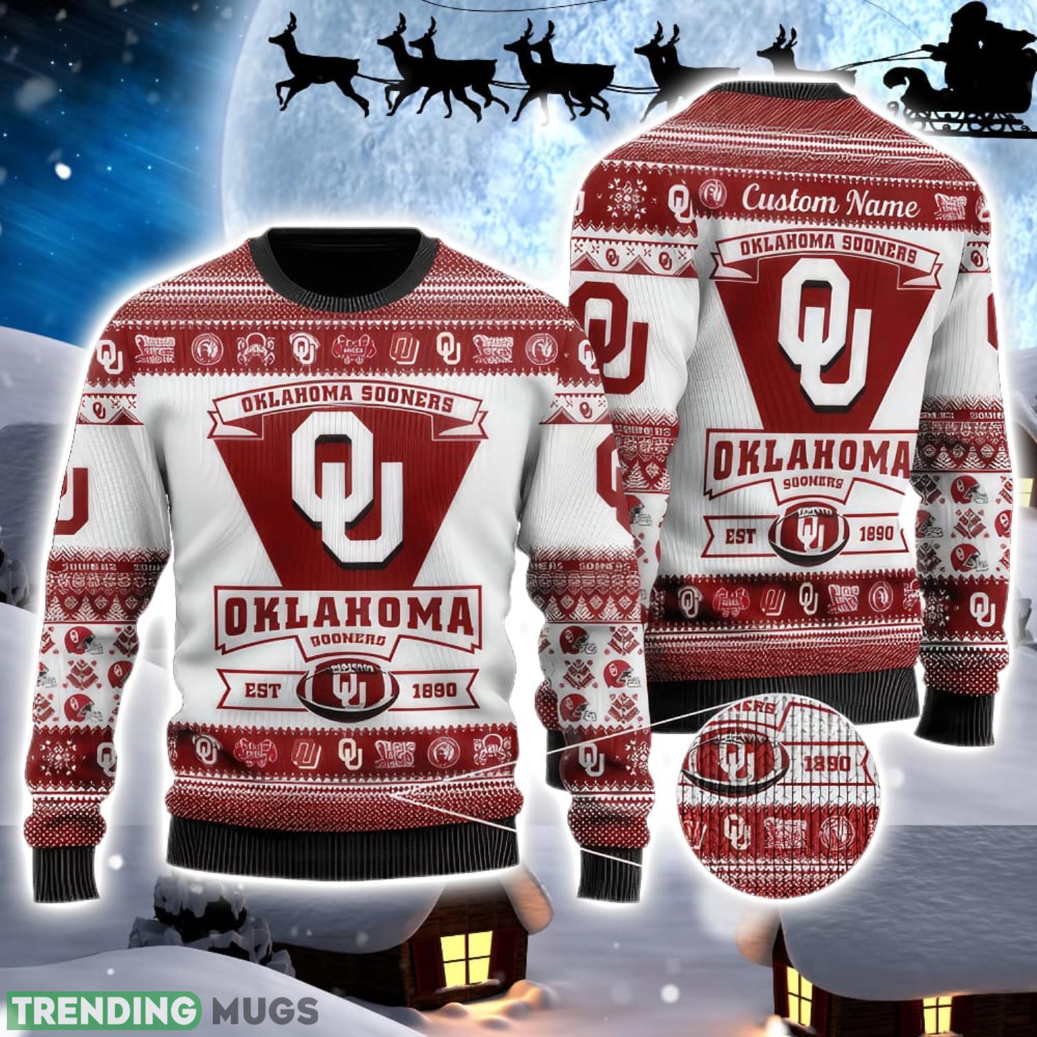 Oklahoma Sooners Logo Custom Name For Football Fans Ugly Christmas Sweater Christmas Gift Product Photo 1 Oklahoma Sooners Logo Custom Name For Football Fans Ugly Christmas Sweater Christmas Gift Product Photo 1