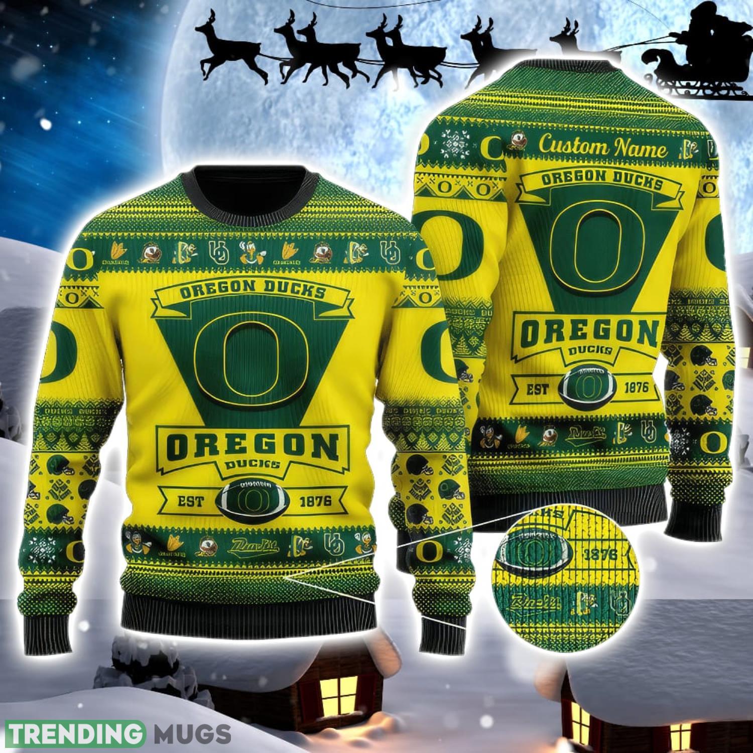 Oregon Ducks Logo Custom Name For Football Fans Ugly Christmas Sweater Christmas Gift Product Photo 1 Oregon Ducks Logo Custom Name For Football Fans Ugly Christmas Sweater Christmas Gift Product Photo 1