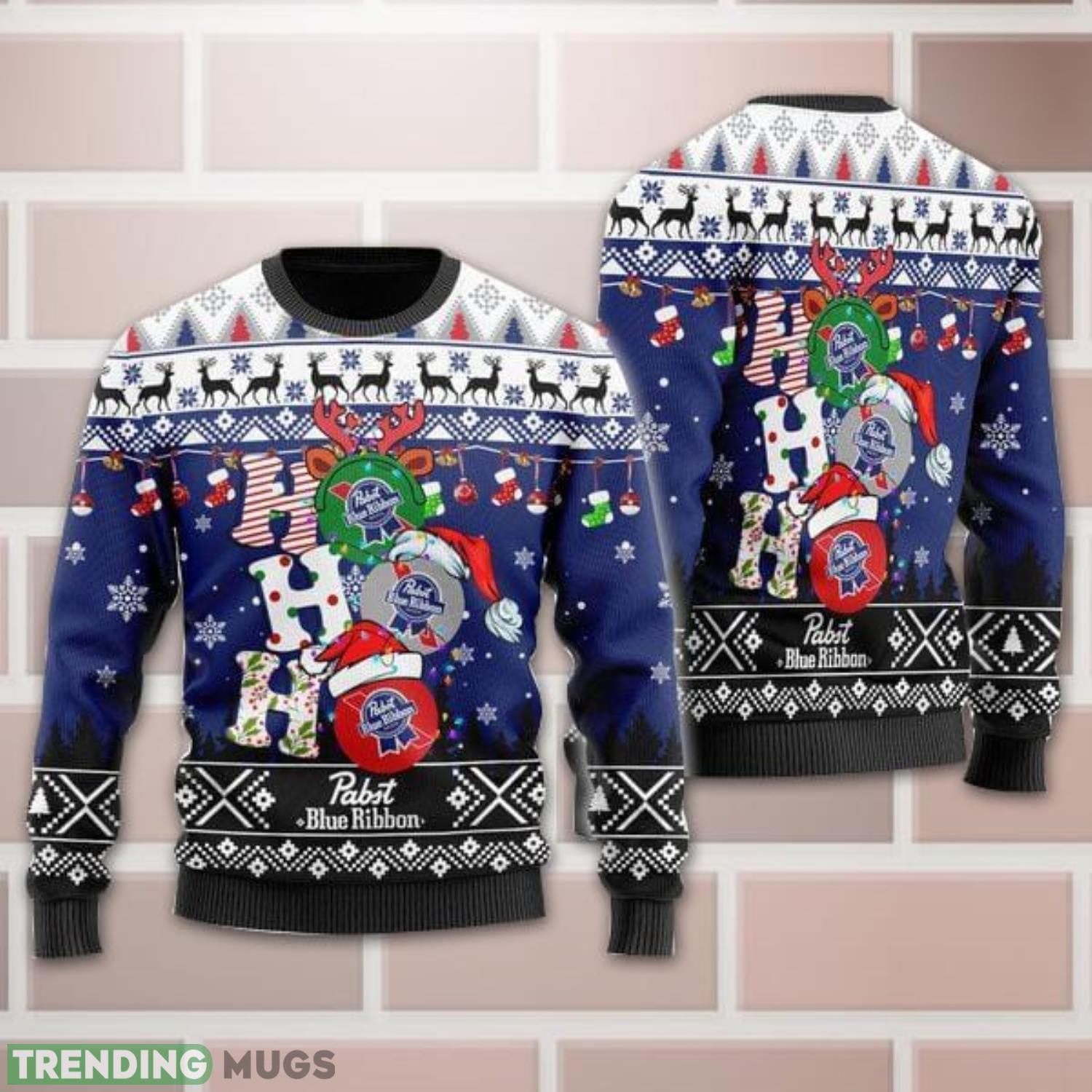 Pabst Blue Ribbon Ho Ho Ho Ugly Christmas Sweater All Over Print Christmas Gift Product Photo 1 Pabst Blue Ribbon Ho Ho Ho Ugly Christmas Sweater All Over Print Christmas Gift Product Photo 1