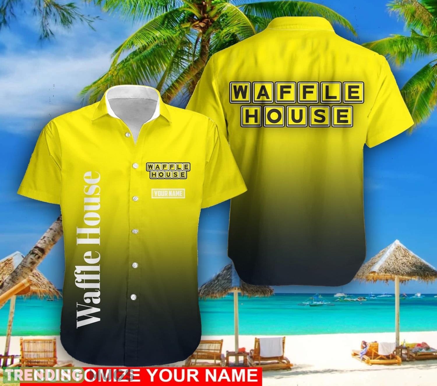 Personalized Name Waffle House Yellow Hawaiian Shirt Product Photo 1 Personalized Name Waffle House Yellow Hawaiian Shirt Product Photo 1
