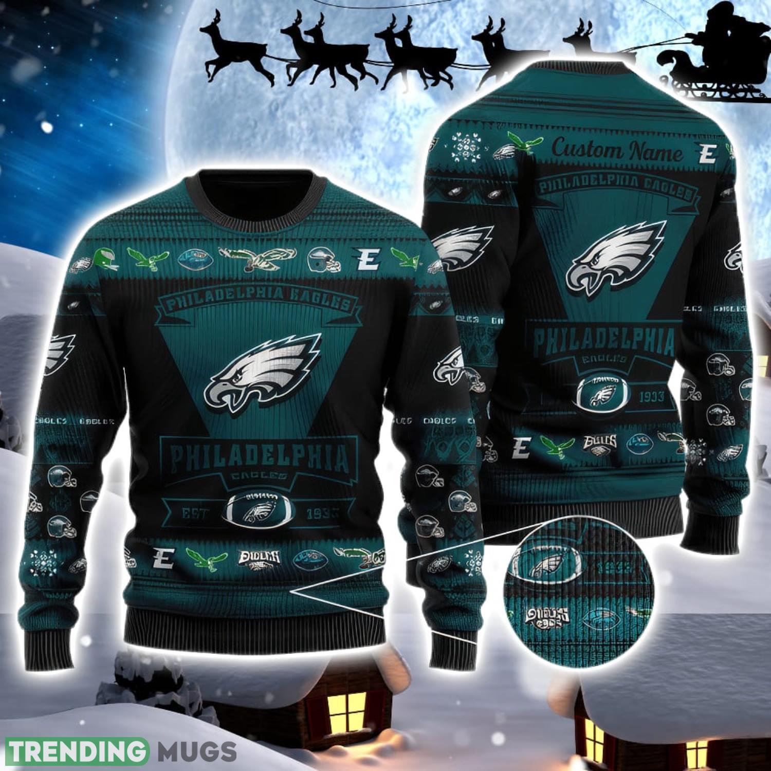 Philadelphia Eagles Team Custom Name Ugly Christmas Sweater For Men And Women Sport Gift Product Photo 1 Philadelphia Eagles Team Custom Name Ugly Christmas Sweater For Men And Women Sport Gift Product Photo 1
