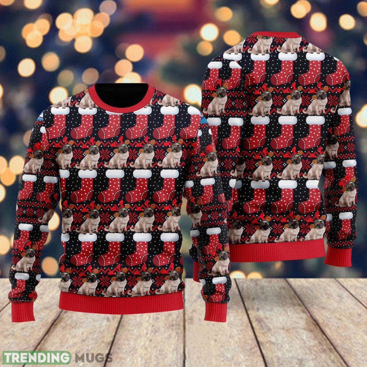 Puppy Dog With Red Xmas Socks Pattern Ugly Christmas Sweater Cute Christmas Gift Product Photo 1 Puppy Dog With Red Xmas Socks Pattern Ugly Christmas Sweater Cute Christmas Gift Product Photo 1